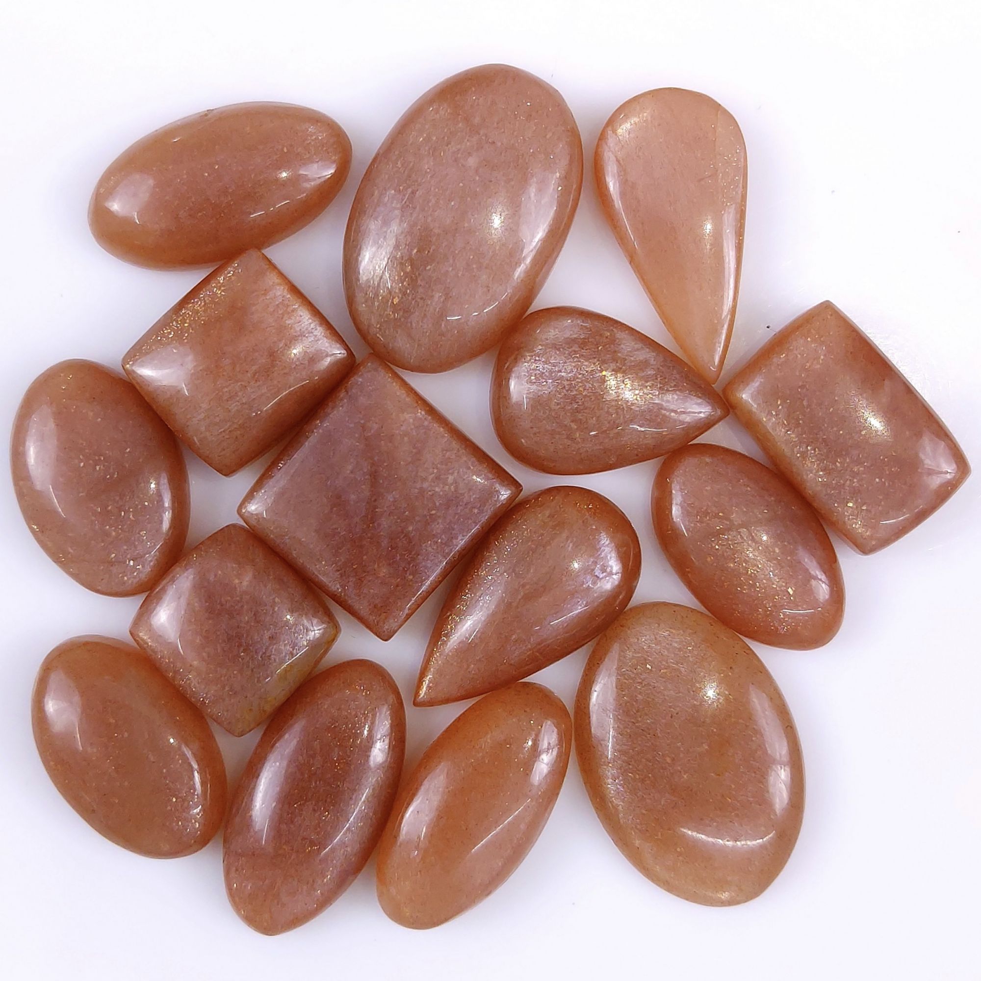 15Pcs 317Cts Natural Peach Moonstone Cabochon lot Gemstone Crystal Mix Shape Loose Gemstone beads for jewelry Making 30x20 16x16mm