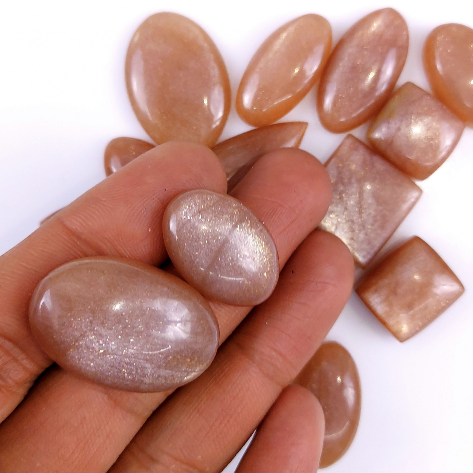 15Pcs 317Cts Natural Peach Moonstone Cabochon lot Gemstone Crystal Mix Shape Loose Gemstone beads for jewelry Making 30x20 16x16mm