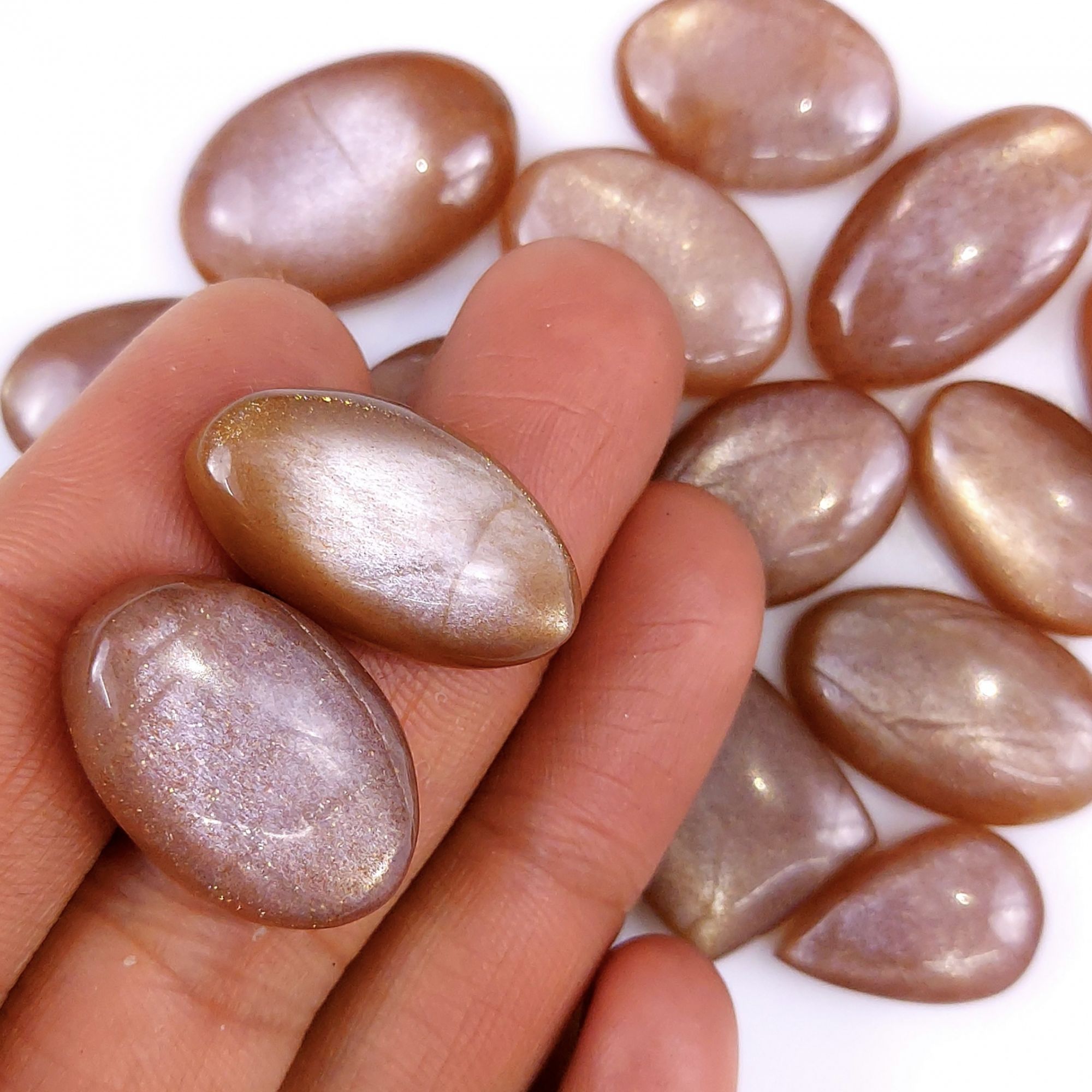 18Pcs 327Cts Natural Peach Moonstone Cabochon lot Gemstone Crystal Mix Shape Loose Gemstone beads for jewelry Making 24x14 15x12mm