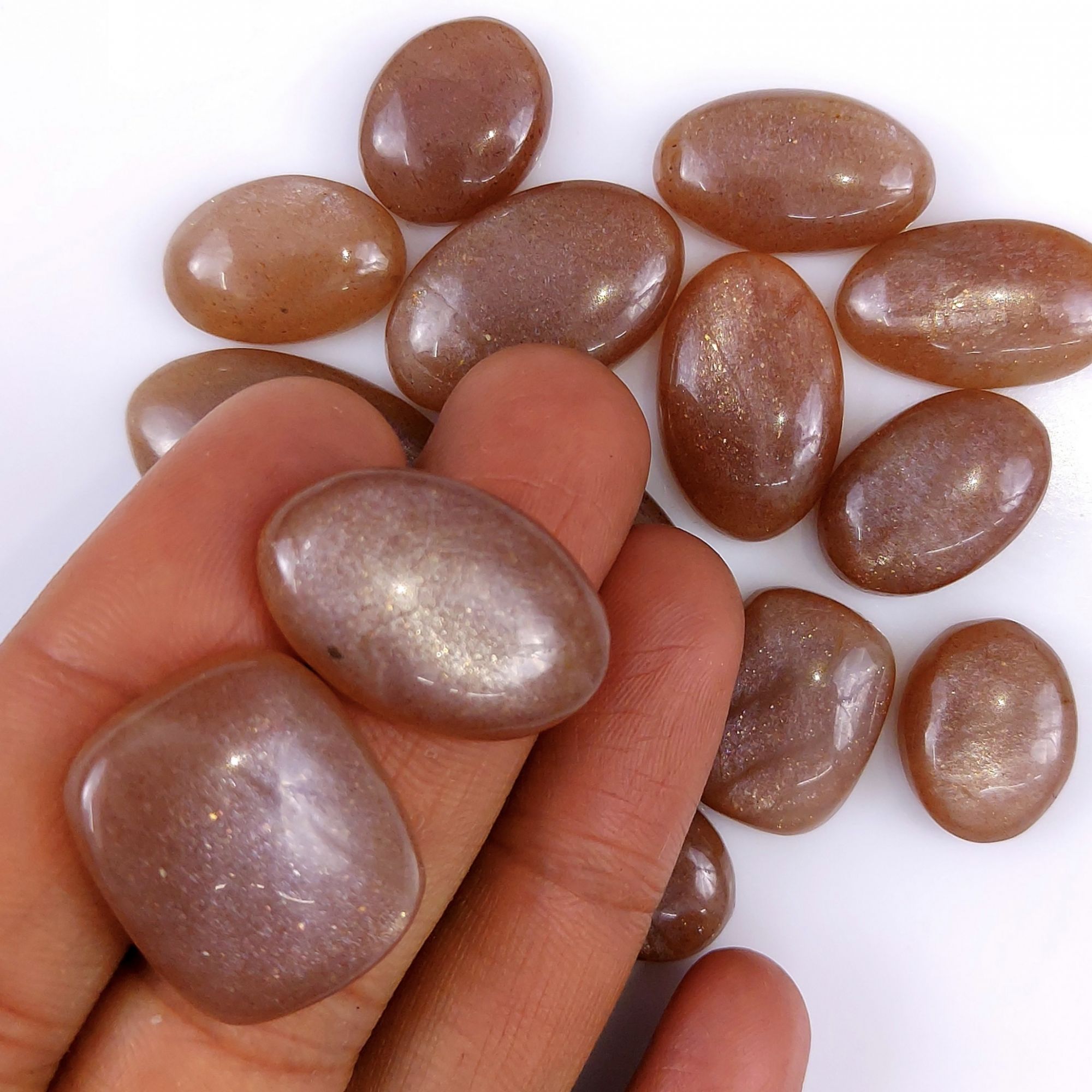 19Pcs 329Cts Natural Peach Moonstone Cabochon lot Gemstone Crystal Mix Shape Loose Gemstone beads for jewelry Making 32x18 14x14mm#7540