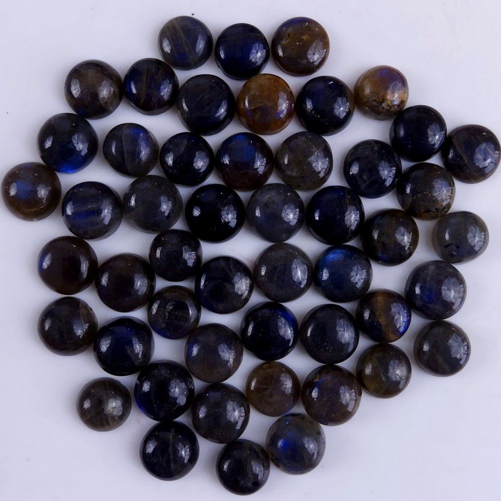 50Pcs 250Cts Natural Blue Labradorite Calibrated Cabochon Round Shape Gemstone Lot For Jewelry Making 10x10mm#755