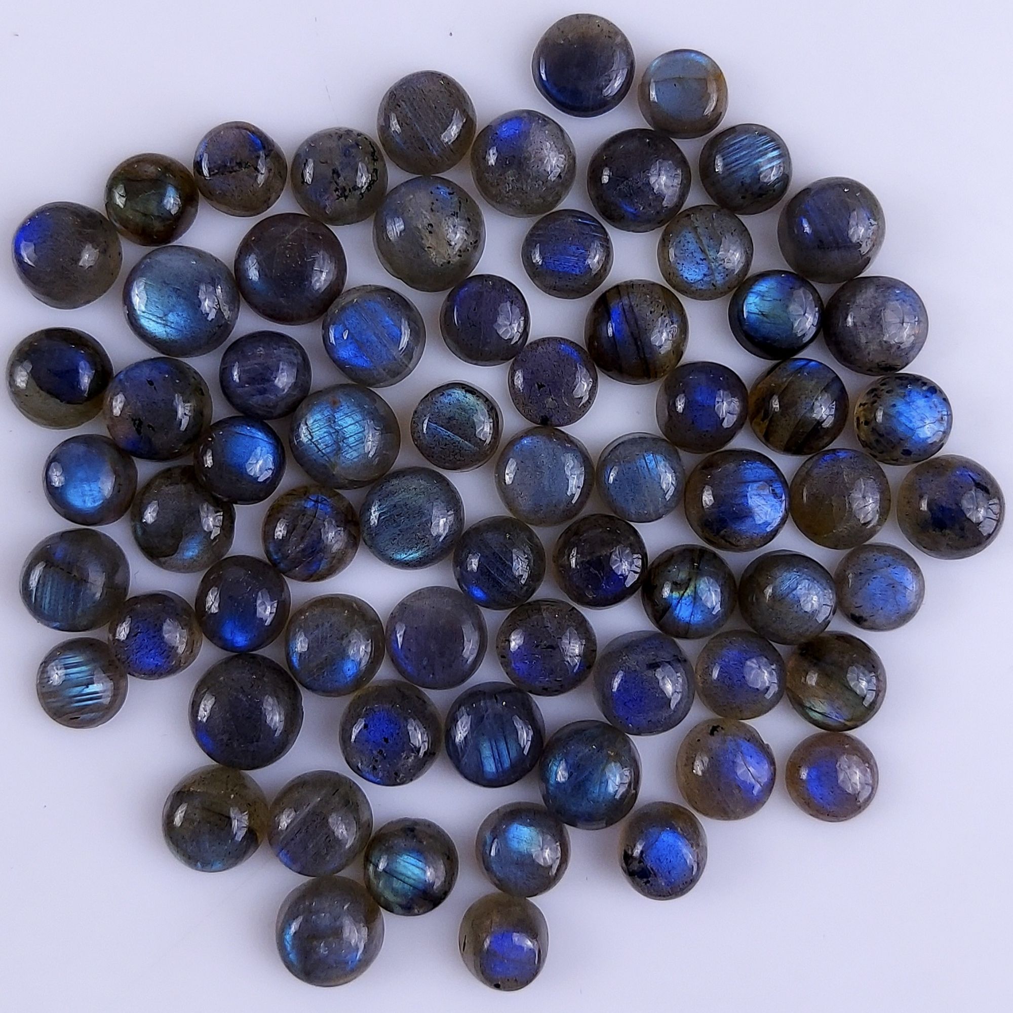 68Pcs 197Cts Natural Blue Labradorite Calibrated Cabochon Round Shape Gemstone Lot For Jewelry Making 5x5mm#756