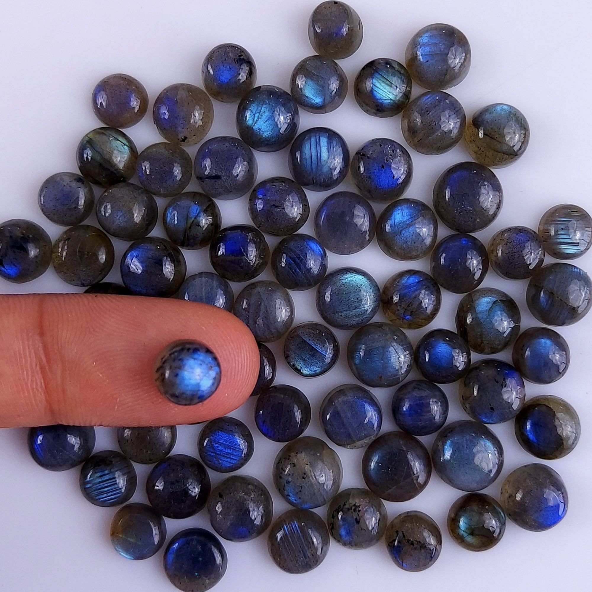 68Pcs 197Cts Natural Blue Labradorite Calibrated Cabochon Round Shape Gemstone Lot For Jewelry Making 5x5mm#756