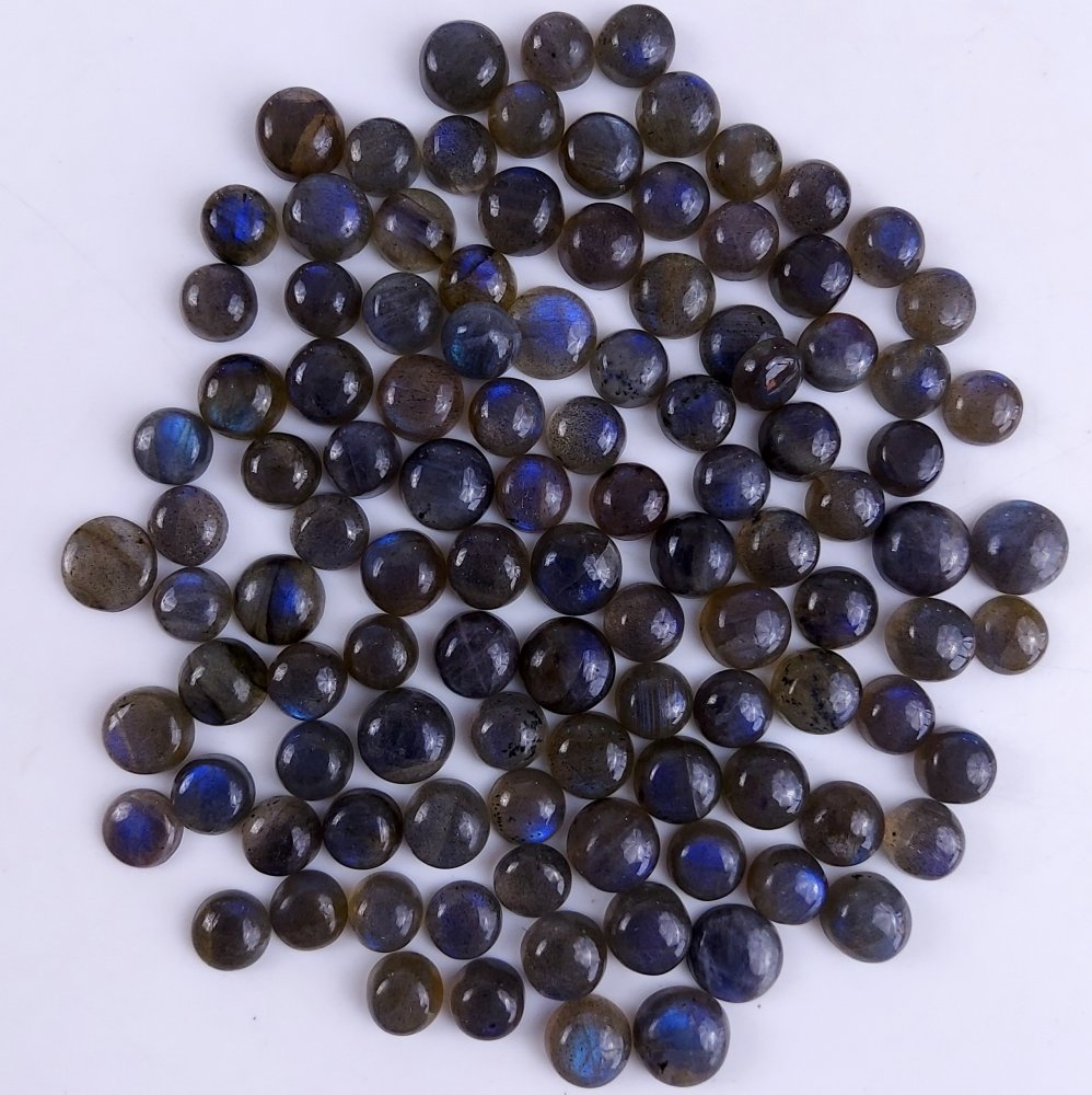 108Pcs 292Cts Natural Blue Labradorite Calibrated Cabochon Round Shape Gemstone Lot For Jewelry Making 5x5mm#757