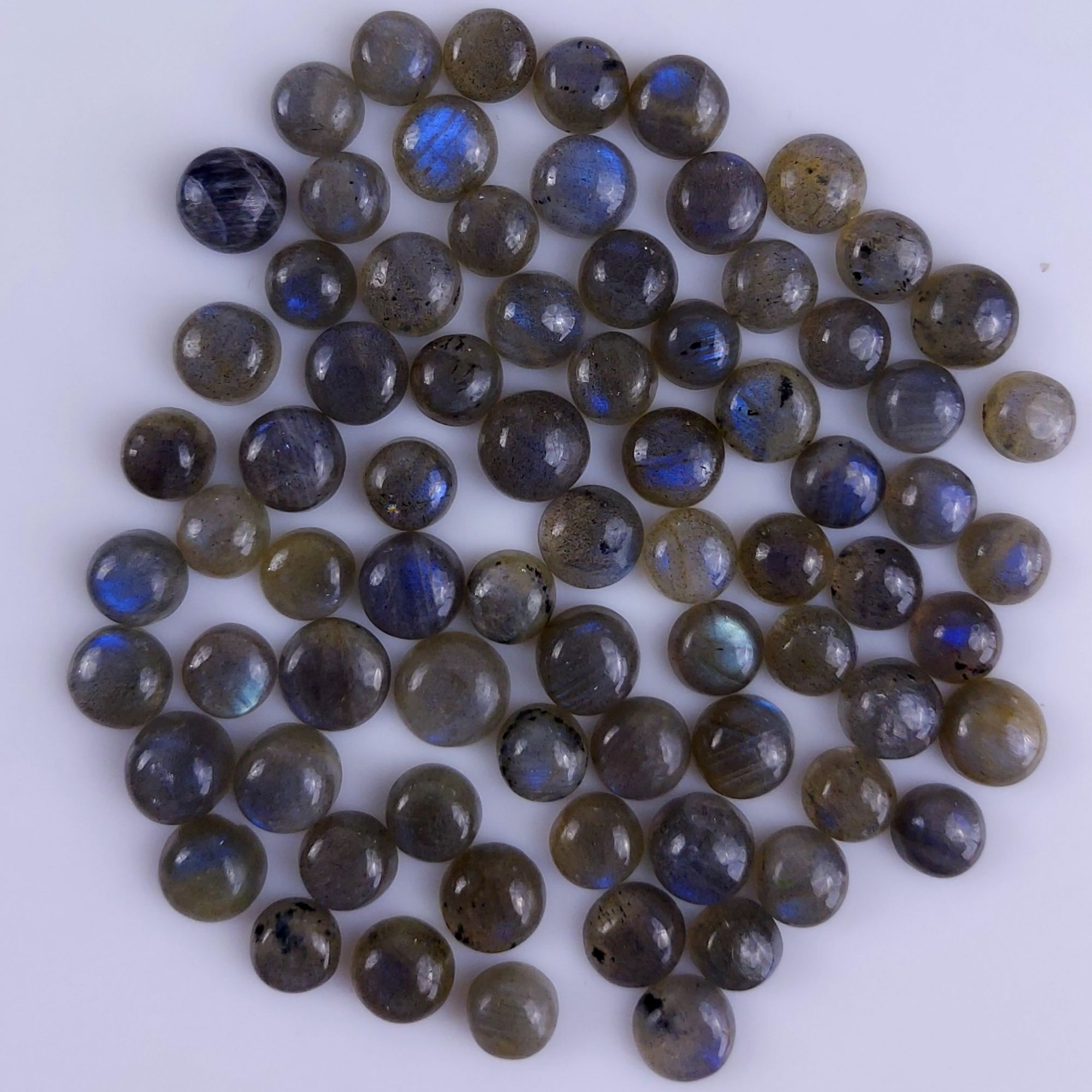 75Pcs 193Cts Natural Blue Labradorite Calibrated Cabochon Round Shape Gemstone Lot For Jewelry Making 7x7mm#758