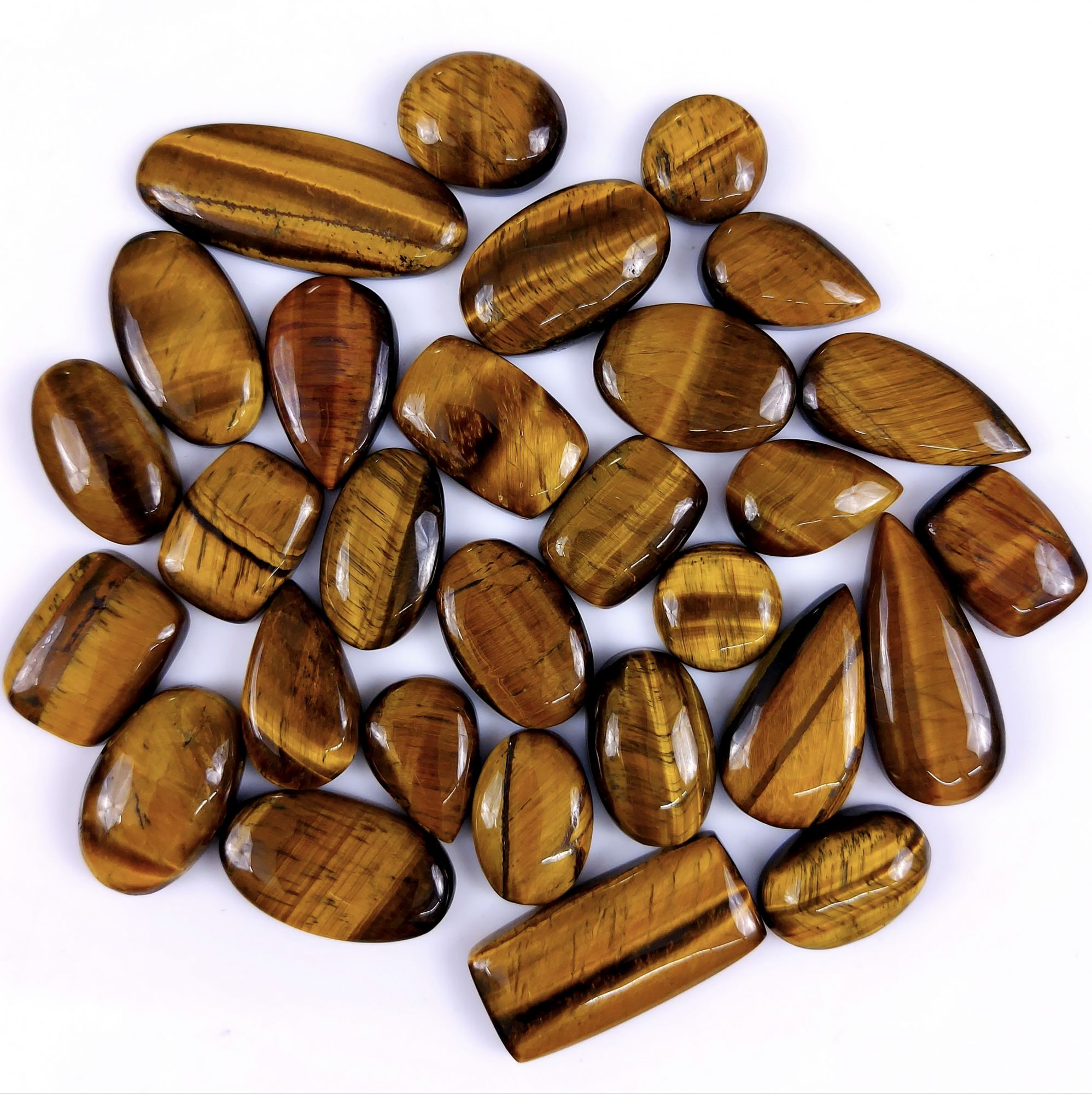 29Pcs 434Cts Natural Tiger Eye Cabochon Loose Gemstone Tiger Eye Gemstone Smooth Both Side Polish Shiny Color Tiger Eye Gemstone 37X15 14X14mmR-7588