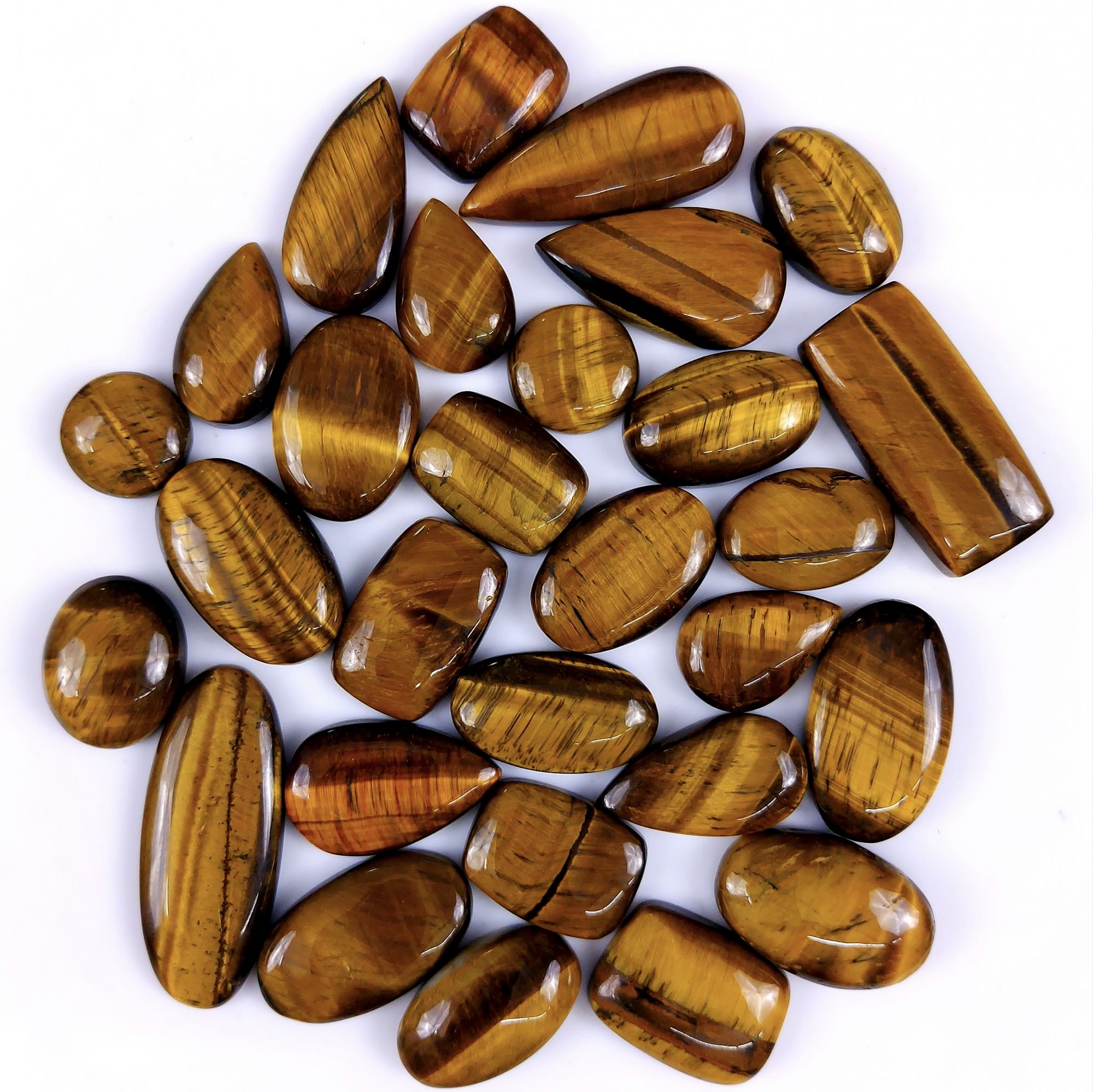 29Pcs 434Cts Natural Tiger Eye Cabochon Loose Gemstone Tiger Eye Gemstone Smooth Both Side Polish Shiny Color Tiger Eye Gemstone 37X15 14X14mmR-7588