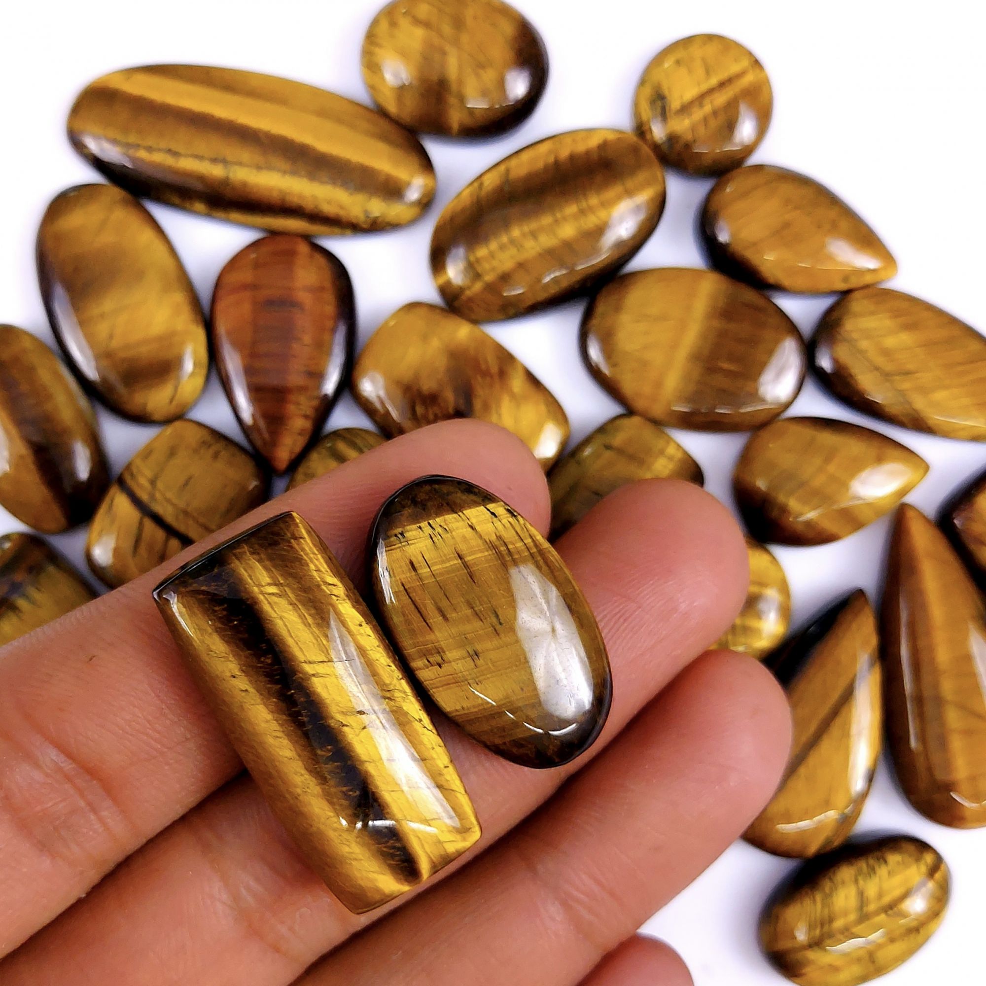 29Pcs 434Cts Natural Tiger Eye Cabochon Loose Gemstone Tiger Eye Gemstone Smooth Both Side Polish Shiny Color Tiger Eye Gemstone 37X15 14X14mmR-7588