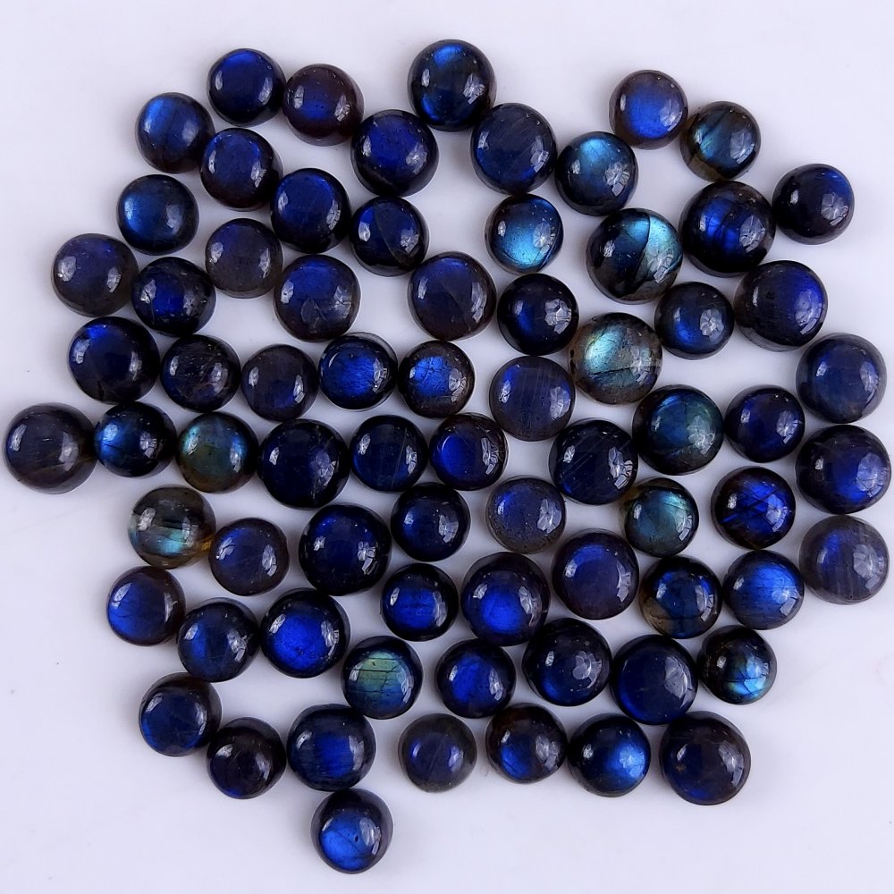 72Pcs 205Cts Natural Blue Labradorite Calibrated Cabochon Round Shape Gemstone Lot For Jewelry Making 6x6mm#759