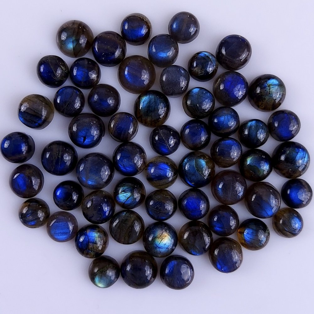 56Pcs 169Cts Natural Blue Labradorite Calibrated Cabochon Round Shape Gemstone Lot For Jewelry Making 4x4mm#760