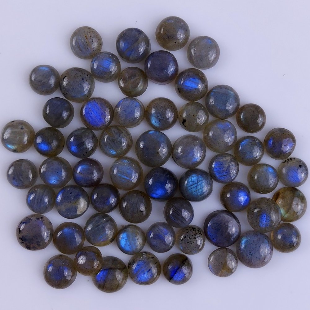 58Pcs 155Cts Natural Blue Labradorite Calibrated Cabochon Round Shape Gemstone Lot For Jewelry Making 6x6mm#762