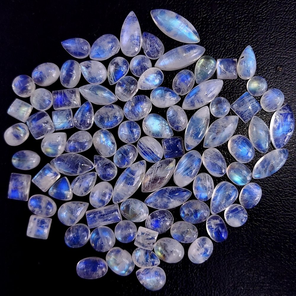 86Pcs 166Cts  Natural Rainbow Cabochon Gemstone For Jewelry Making Crystal Cabochon Semi-Precious Rainbow Moonstone Flat Back Gemstone Lot 17x4 5x5mm#764