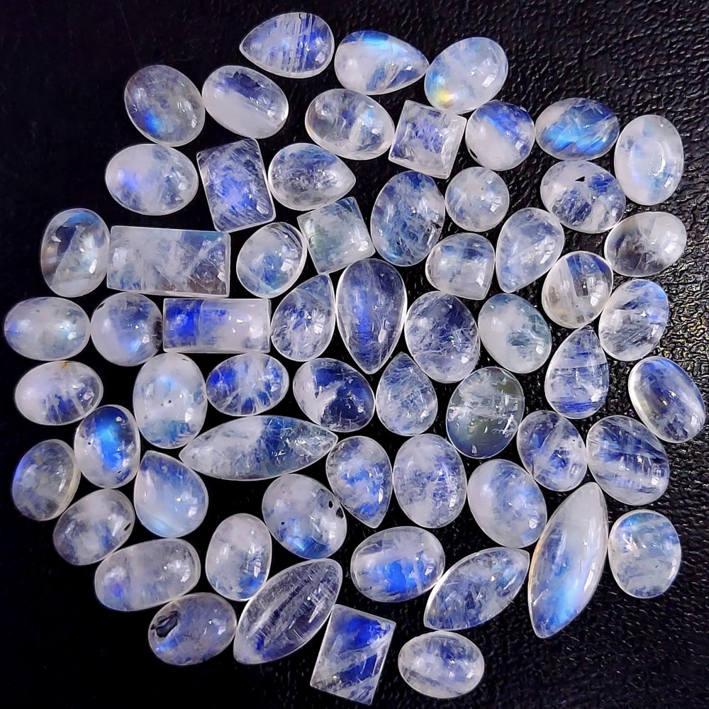 61Pcs 109Cts  Natural Rainbow Cabochon Gemstone For Jewelry Making Crystal Cabochon Semi-Precious Rainbow Moonstone Flat Back Gemstone Lot 15x4 4x4mm#766