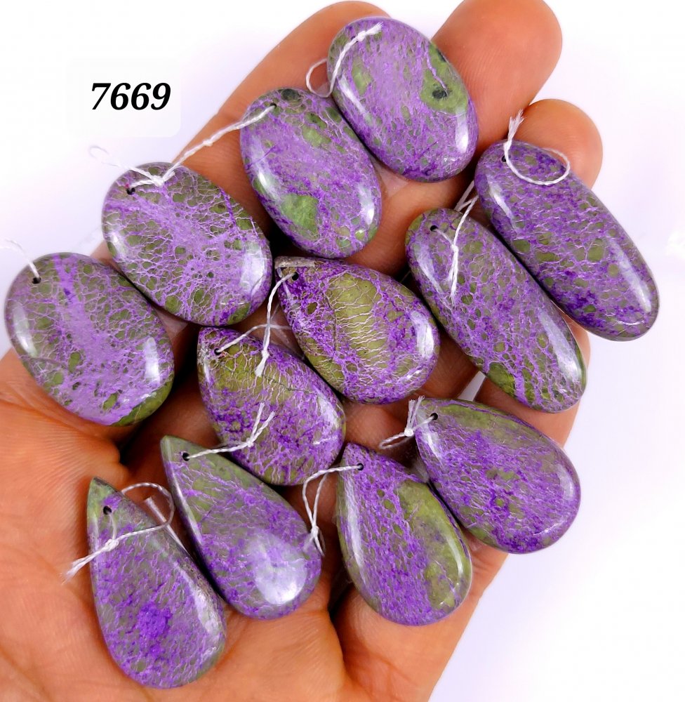 6Pair 192Cts Natural Stichtite Cabochon lot Gemstone Purple Crystal Mix Shape Serpentine Loose Gemstone beads for jewelry 32x12 23x14mm #7669