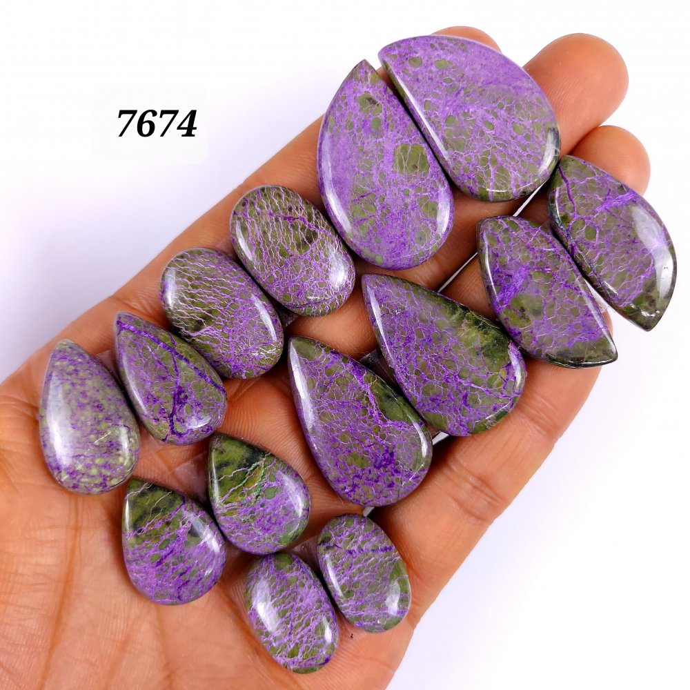 7Pair 244Cts Natural Stichtite Cabochon lot Gemstone Purple Crystal Mix Shape Serpentine Loose Gemstone beads for jewelry 32x18 17x11mm #7674