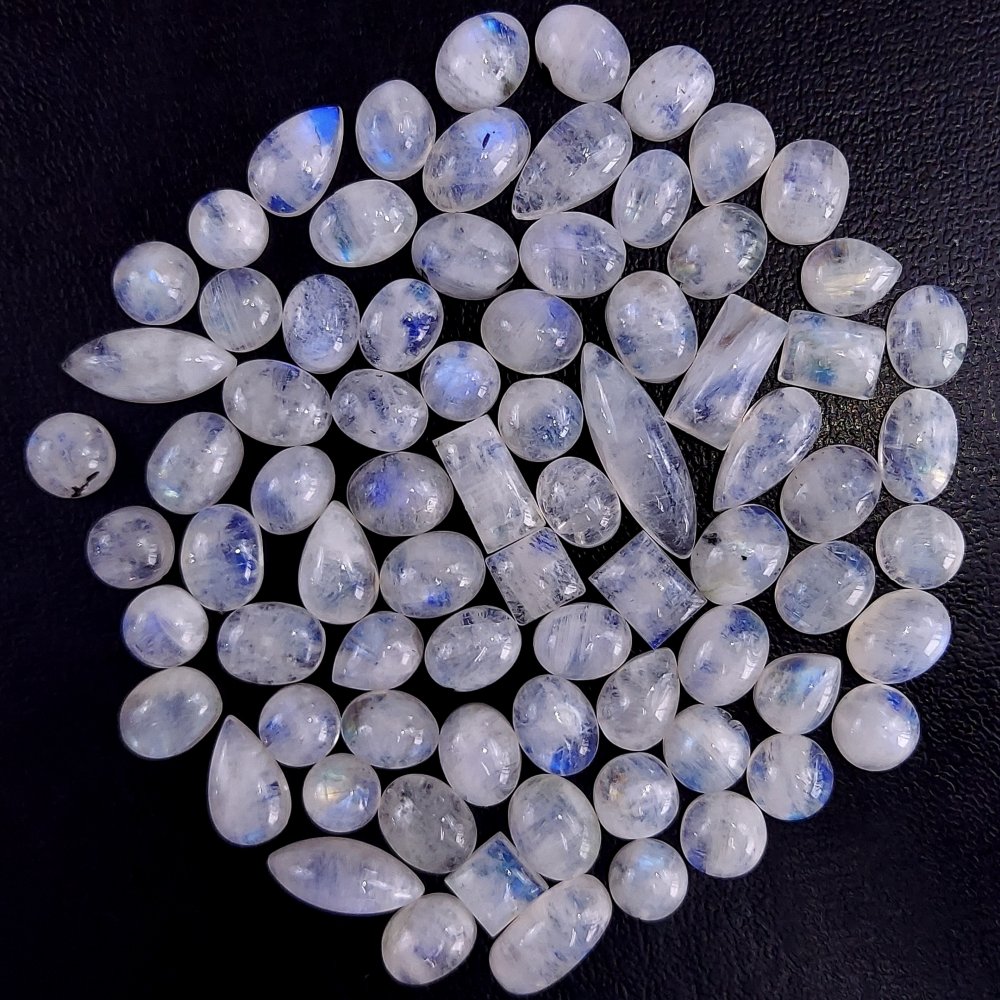77Pcs 195Cts  Natural Rainbow Cabochon Gemstone For Jewelry Making Crystal Cabochon Semi-Precious Rainbow Moonstone Flat Back Gemstone Lot 21x6 5x5mm#768