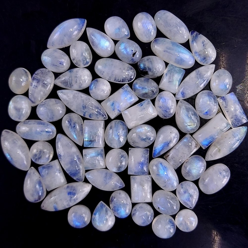 60Pcs 178Cts  Natural Rainbow Cabochon Gemstone For Jewelry Making Crystal Cabochon Semi-Precious Rainbow Moonstone Flat Back Gemstone Lot 18x5 5x5mm#769