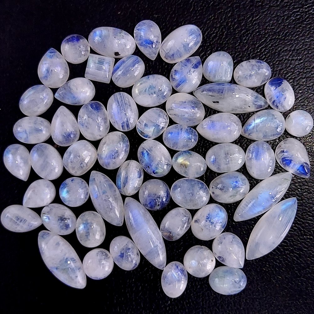 56Pcs 115Cts  Natural Rainbow Cabochon Gemstone For Jewelry Making Crystal Cabochon Semi-Precious Rainbow Moonstone Flat Back Gemstone Lot 22x4 4x4mm#770
