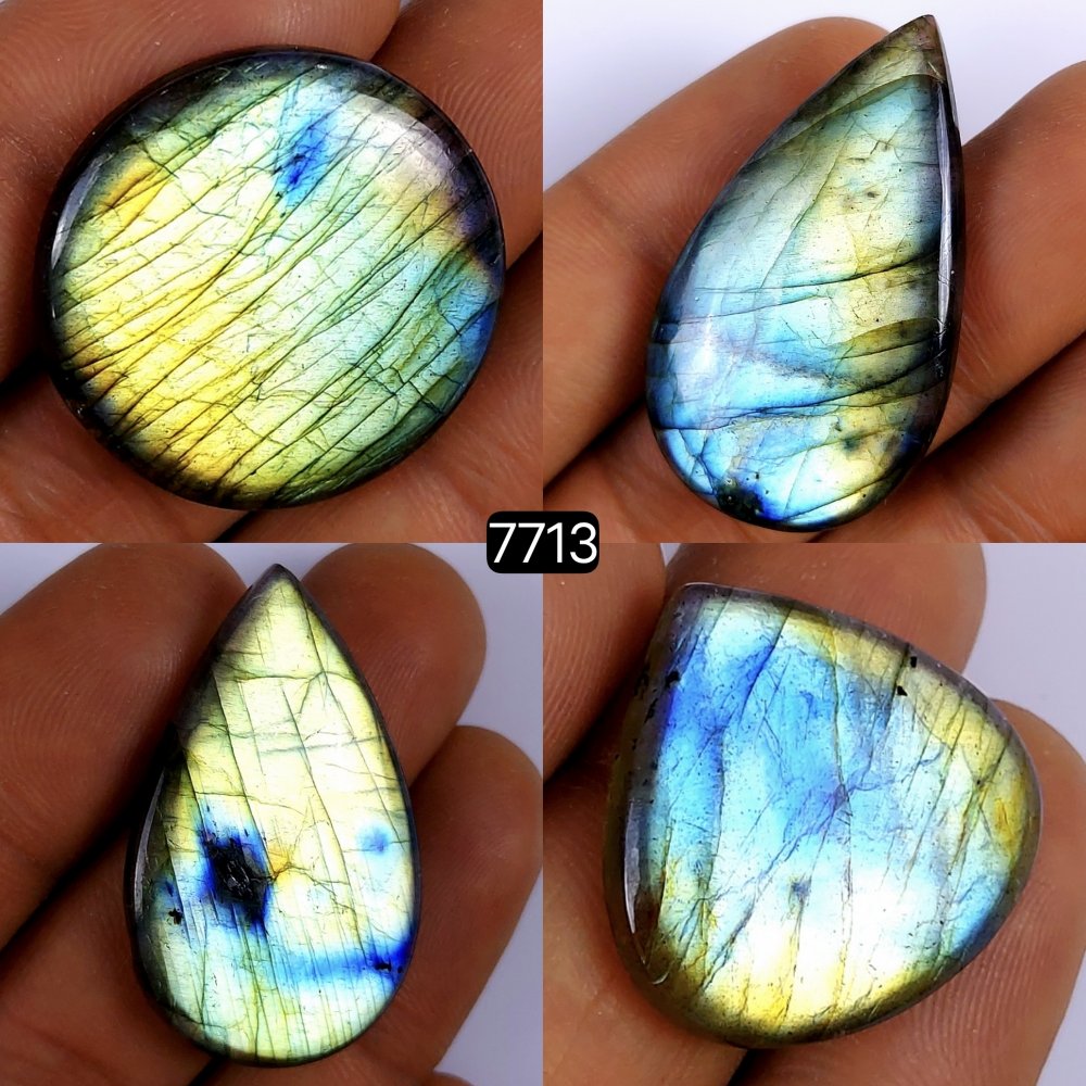 4Pcs 130Cts Labradorite Cabochon Multifire Healing Crystal For Jewelry Supplies, Labradorite Necklace Handmade Wire Wrapped Gemstone Pendant 38x20 21x21mm #7713