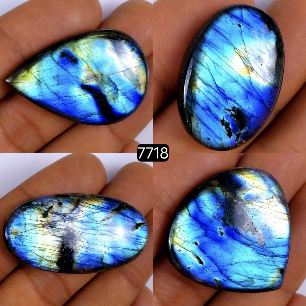 4Pcs 162Cts Labradorite Cabochon Multifire Healing Crystal For Jewelry Supplies, Labradorite Necklace Handmade Wire Wrapped Gemstone Pendant 40x20 25x17mm #7718