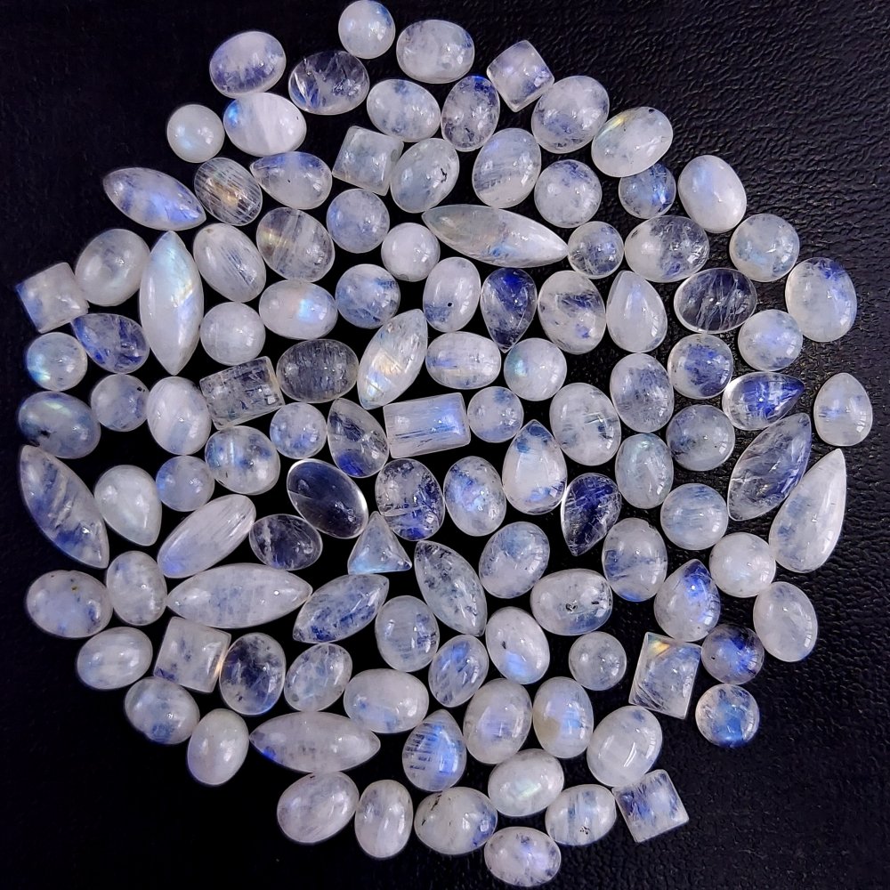 114Pcs 202Cts  Natural Rainbow Cabochon Gemstone For Jewelry Making Crystal Cabochon Semi-Precious Rainbow Moonstone Flat Back Gemstone Lot 13x4 4x4mm#772