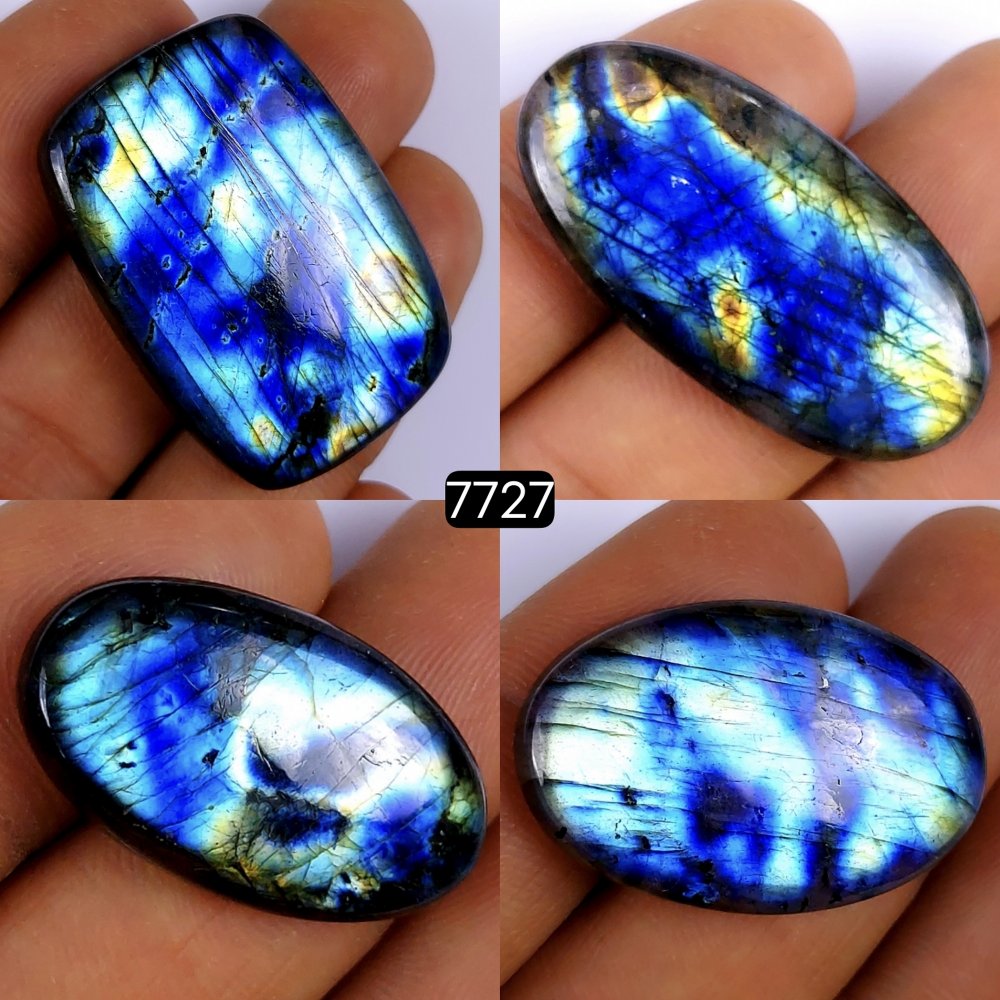 4Pcs 159Cts Labradorite Cabochon Multifire Healing Crystal For Jewelry Supplies, Labradorite Necklace Handmade Wire Wrapped Gemstone Pendant 34x22 25x13mm #7727