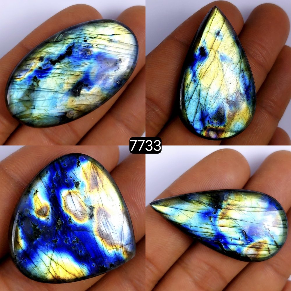 4Pcs 186Cts Labradorite Cabochon Multifire Healing Crystal For Jewelry Supplies, Labradorite Necklace Handmade Wire Wrapped Gemstone Pendant 42x23 27x27mm #7733