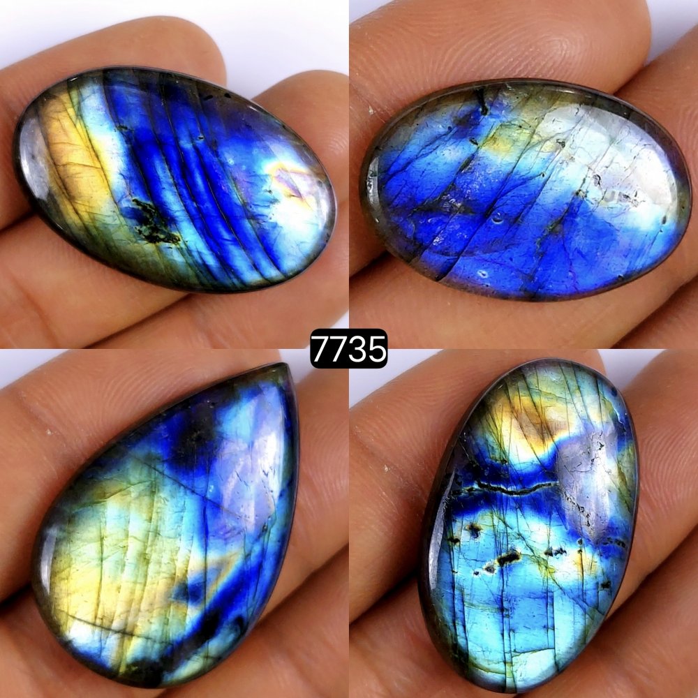 4Pcs 141Cts Labradorite Cabochon Multifire Healing Crystal For Jewelry Supplies, Labradorite Necklace Handmade Wire Wrapped Gemstone Pendant 36x22 24x15mm #7735