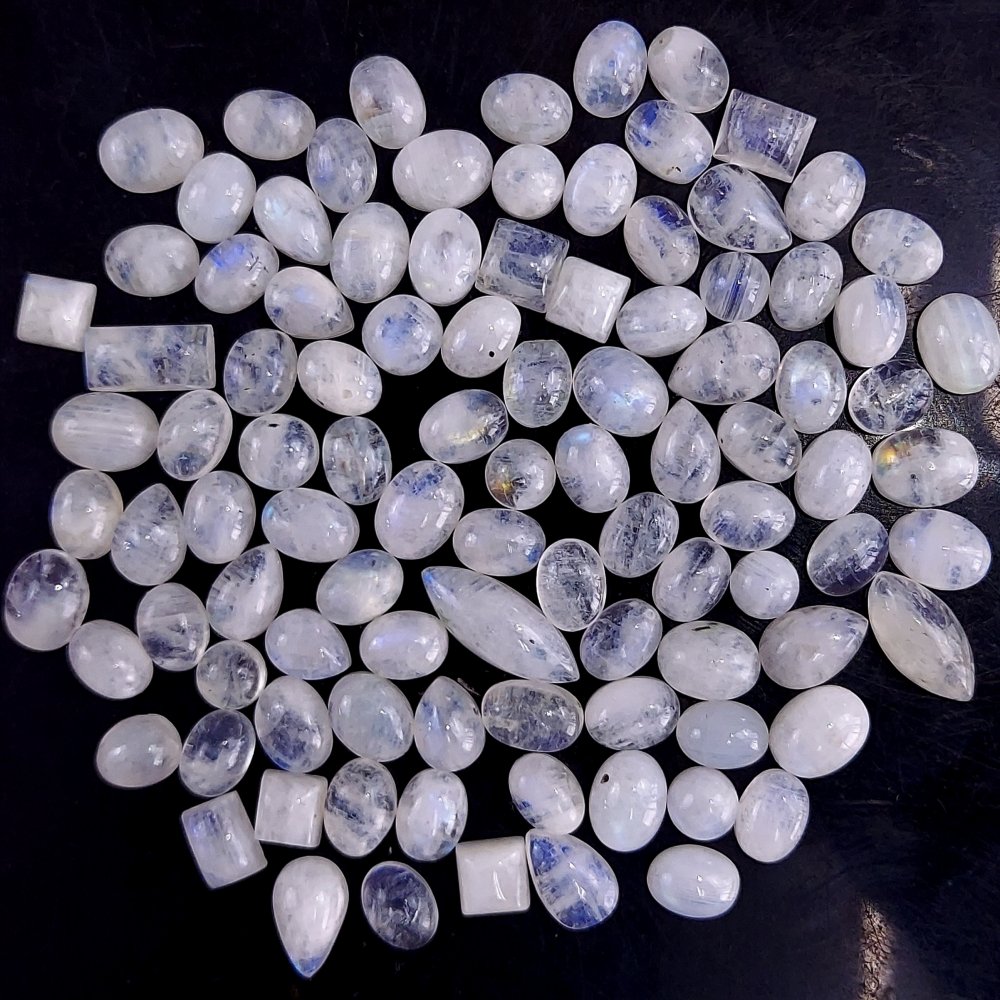 100Pcs 173Cts Natural Rainbow Cabochon Gemstone For Jewelry Making Crystal Cabochon Semi-Precious Rainbow Moonstone Flat Back Gemstone Lot 16x3 4x4mm#775