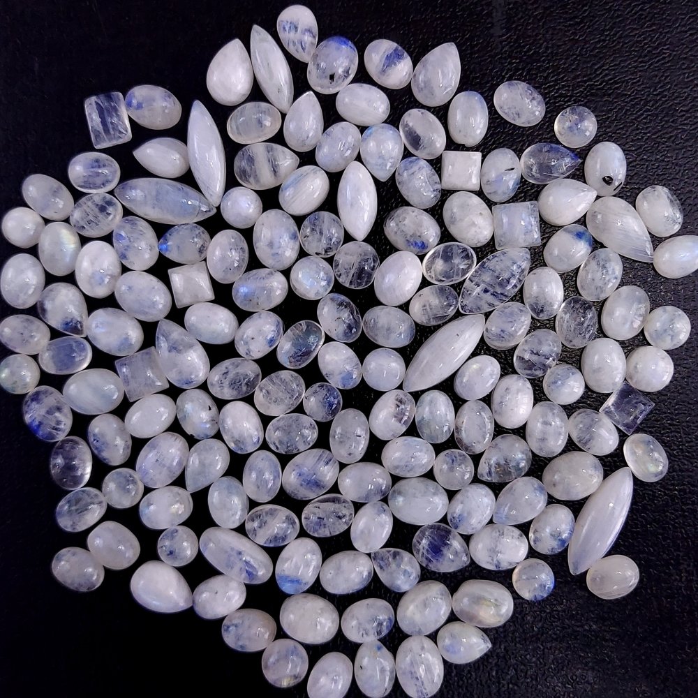 148Pcs 259Cts  Natural Rainbow Cabochon Gemstone For Jewelry Making Crystal Cabochon Semi-Precious Rainbow Moonstone Flat Back Gemstone Lot 13x4 4x4mm#776