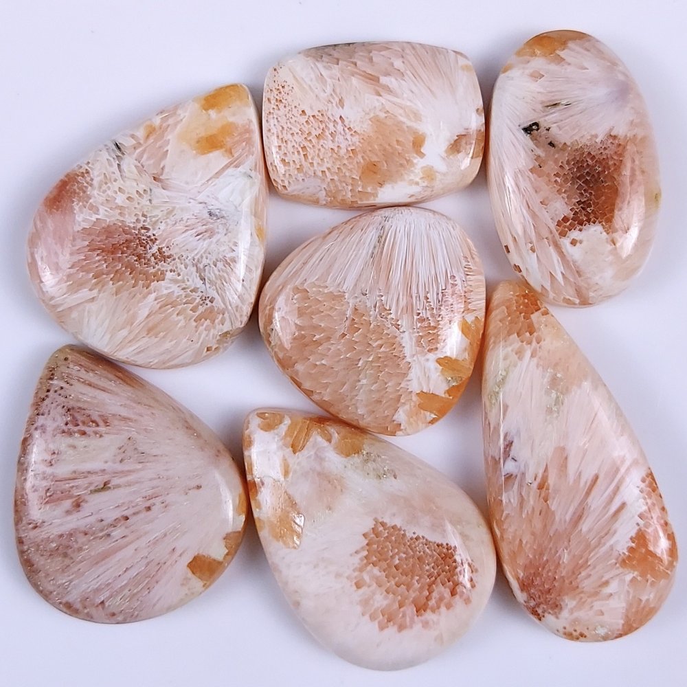 7Pcs 270Cts Natural Pink Scolecite Cabochon Lot Handmade Jewelry Mix Shape Loose Gemstone Beads Pendant Gift For Women 44x20 26x19mm #7818