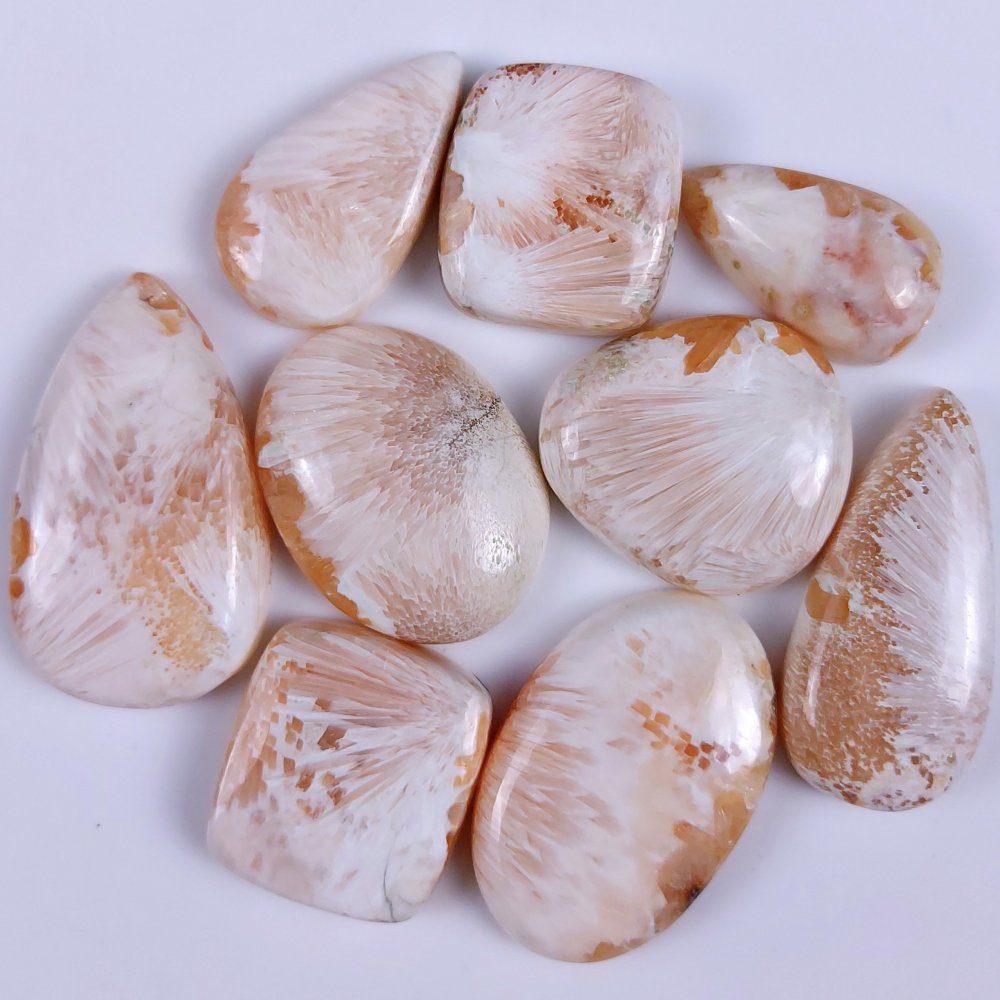 9Pcs 362Cts Natural Pink Scolecite Cabochon Lot Handmade Jewelry Mix Shape Loose Gemstone Beads Pendant Gift For Women 40x20 27x14mm #7822