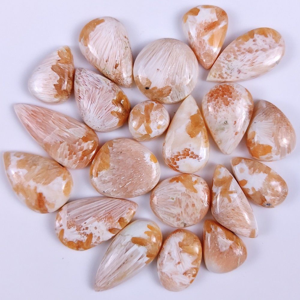20Pcs 332Cts Natural Pink Scolecite Cabochon Lot Handmade Jewelry Mix Shape Loose Gemstone Beads Pendant Gift For Women 34x14 14x12mm #7824