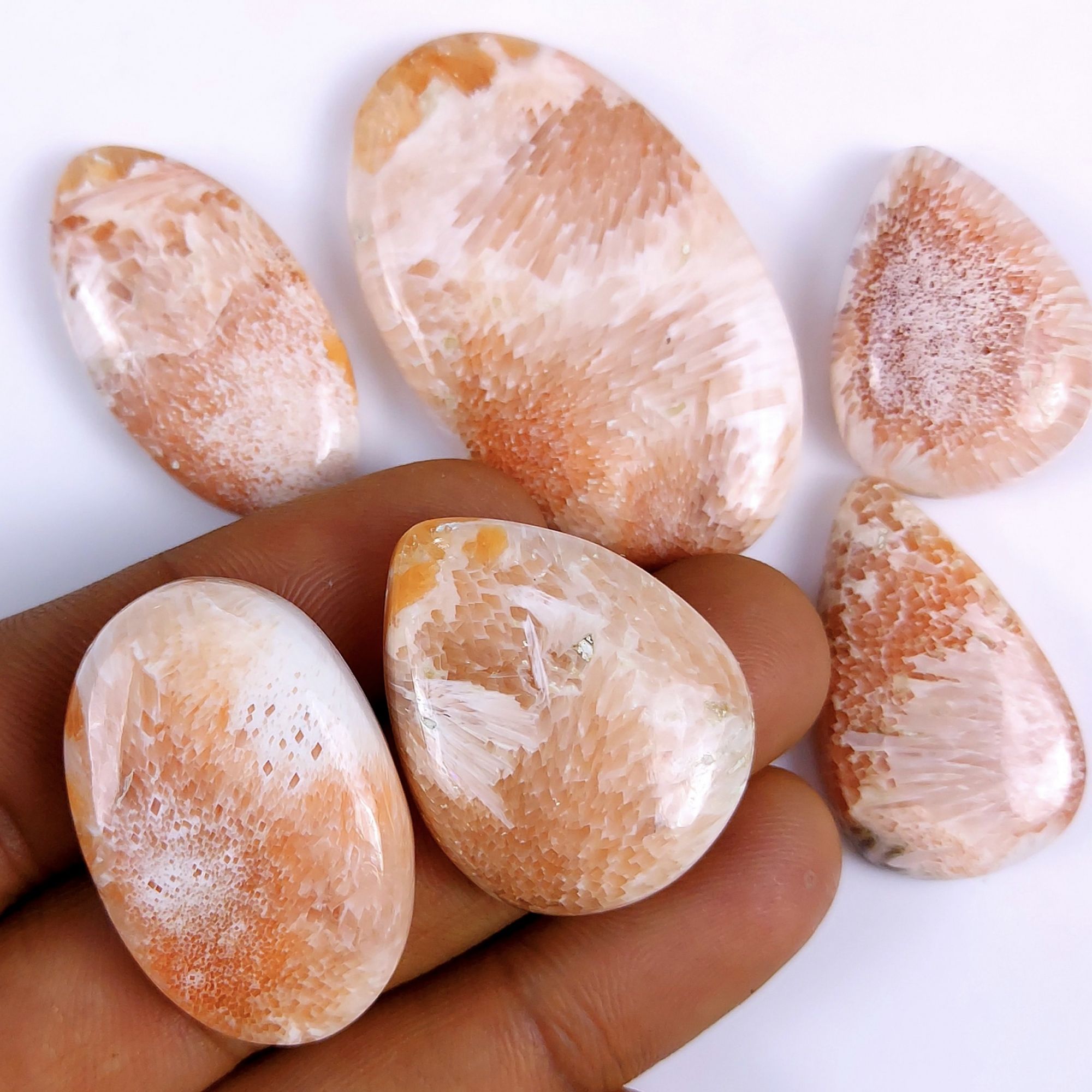 6Pcs 246Cts Natural Pink Scolecite Cabochon Lot Handmade Jewelry Mix Shape Loose Gemstone Beads Pendant Gift For Women 47x28 28x21mm #7825
