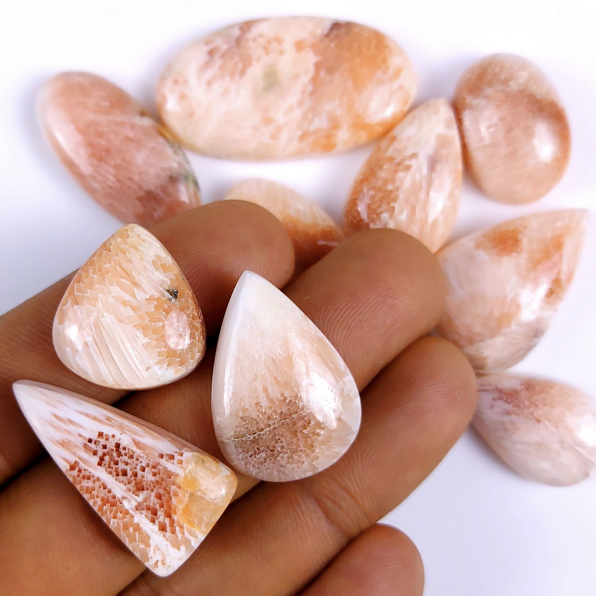 11Pcs 246Cts Natural Pink Scolecite Cabochon Lot Handmade Jewelry Mix Shape Loose Gemstone Beads Pendant Gift For Women 38x20 20x17mm #7826