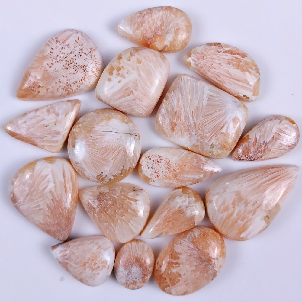 22Pcs 337Cts Natural Pink Scolecite Cabochon Lot Handmade Jewelry Mix Shape Loose Gemstone Beads Pendant Gift For Women 30x17 20x14mm #7828
