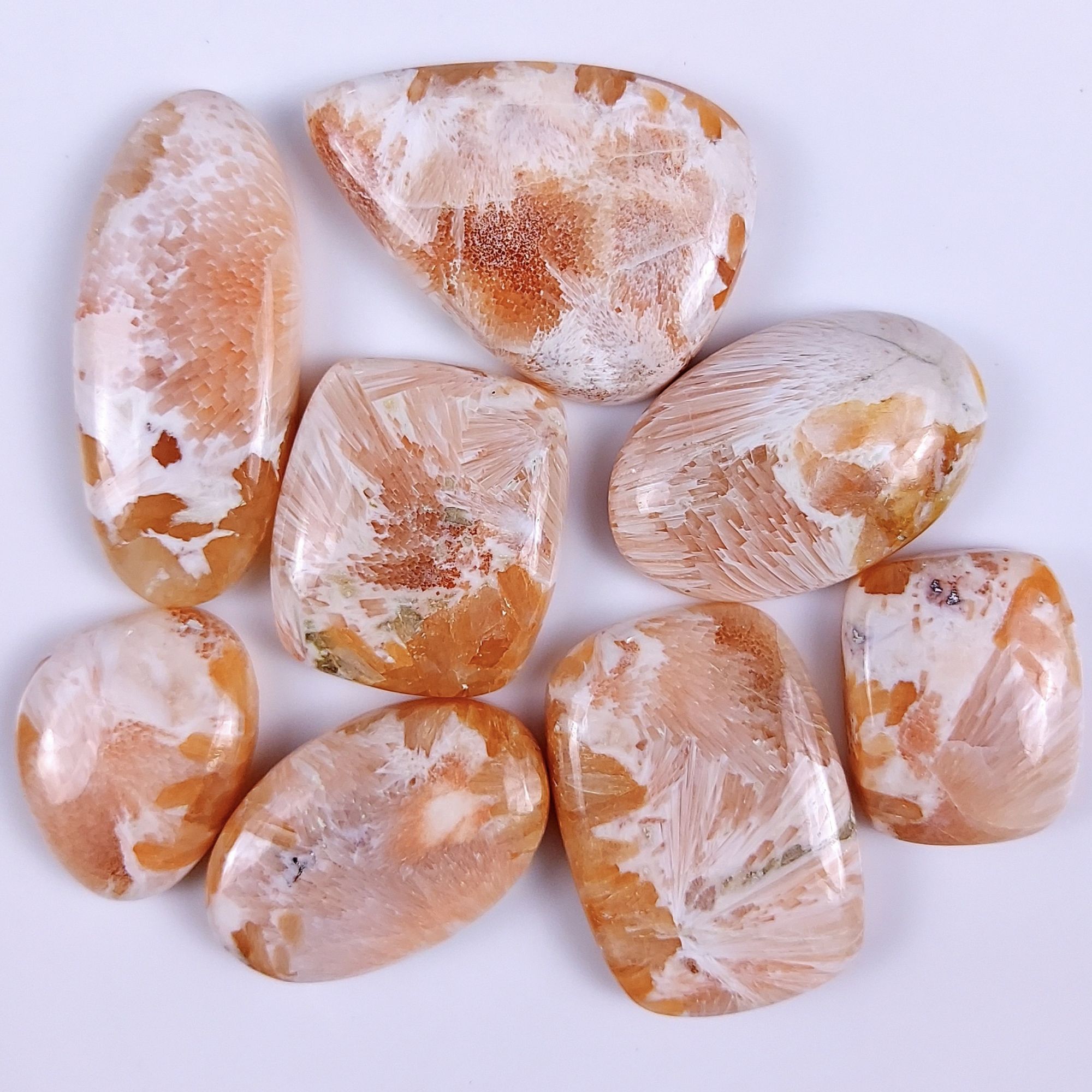 8Pcs 387Cts Natural Pink Scolecite Cabochon Lot Handmade Jewelry Mix Shape Loose Gemstone Beads Pendant Gift For Women 42x30 26x20mm #7831