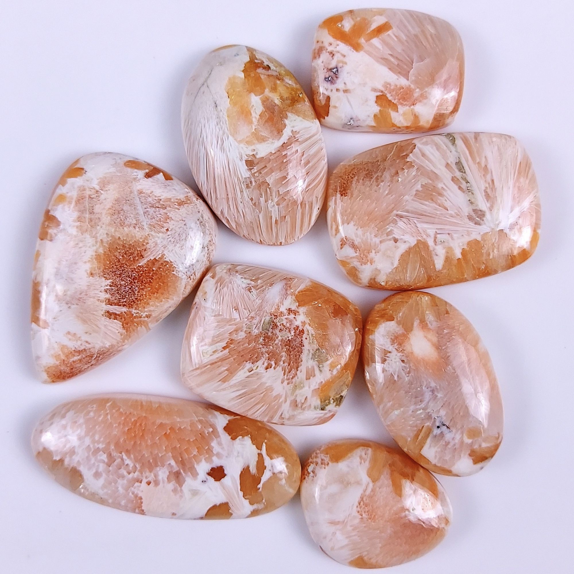 8Pcs 387Cts Natural Pink Scolecite Cabochon Lot Handmade Jewelry Mix Shape Loose Gemstone Beads Pendant Gift For Women 42x30 26x20mm #7831