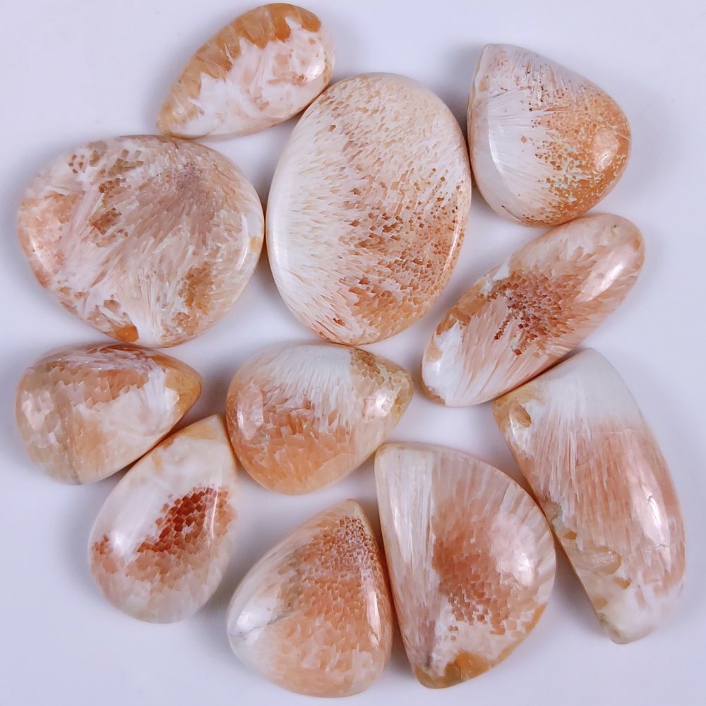 11Pcs 221Cts Natural Pink Scolecite Cabochon Lot Handmade Jewelry Mix Shape Loose Gemstone Beads Pendant Gift For Women 30x22 20x14mm #7833