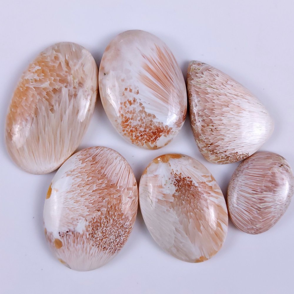 6Pcs 304Cts Natural Pink Scolecite Cabochon Lot Handmade Jewelry Mix Shape Loose Gemstone Beads Pendant Gift For Women 44x24 27x20mm #7834