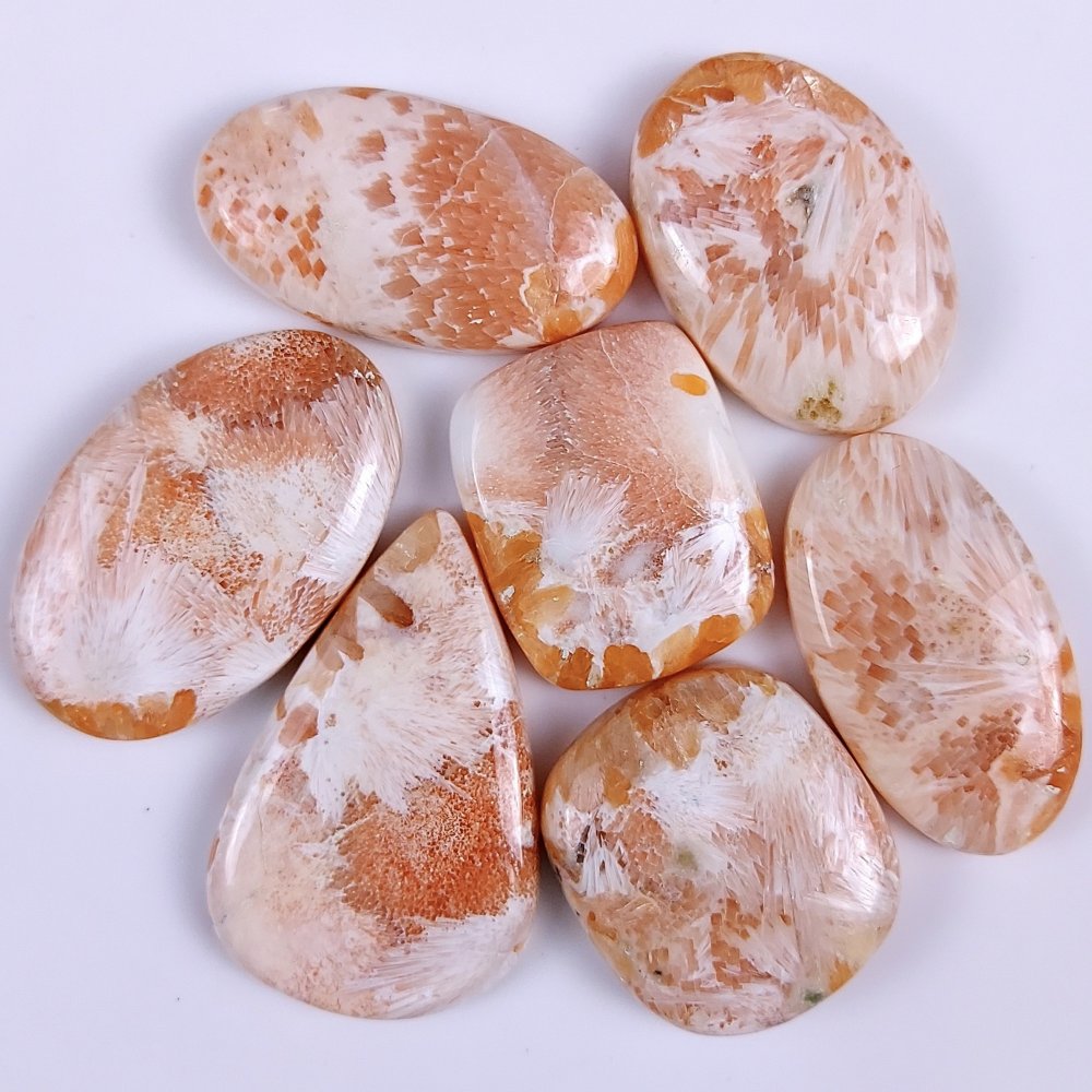 7Pcs 361Cts Natural Pink Scolecite Cabochon Lot Handmade Jewelry Mix Shape Loose Gemstone Beads Pendant Gift For Women 45x30 30x27mm #7836