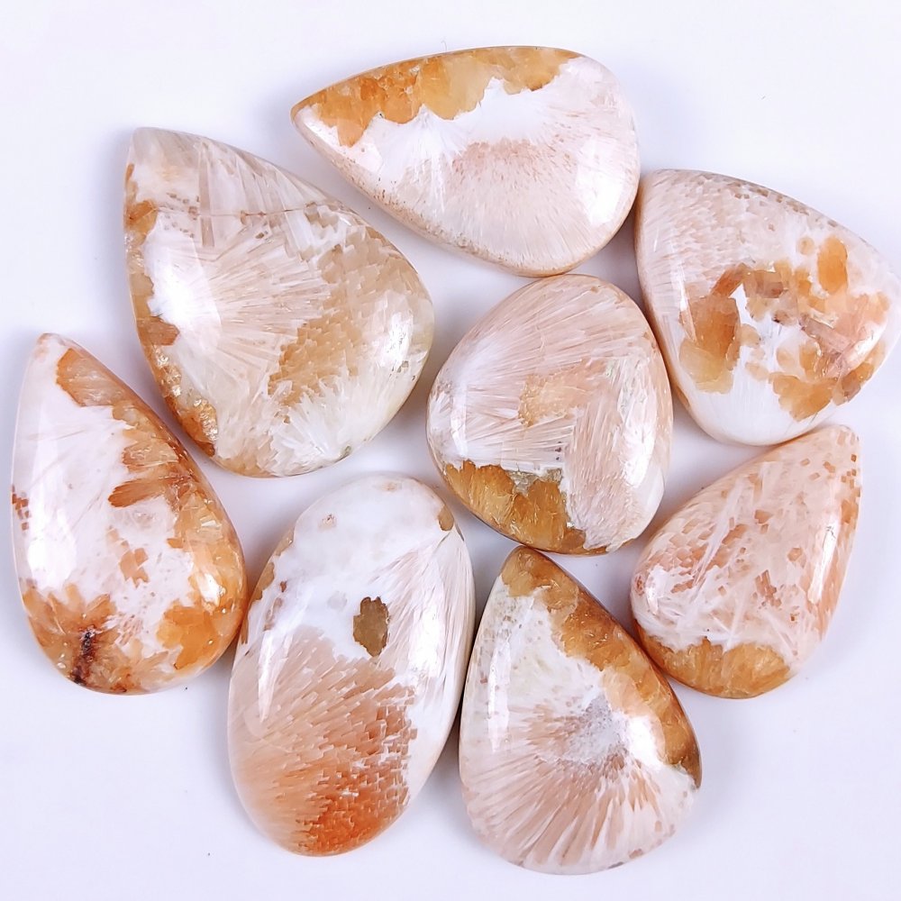 8Pcs 350Cts Natural Pink Scolecite Cabochon Lot Handmade Jewelry Mix Shape Loose Gemstone Beads Pendant Gift For Women 40x30 28x24mm #7846