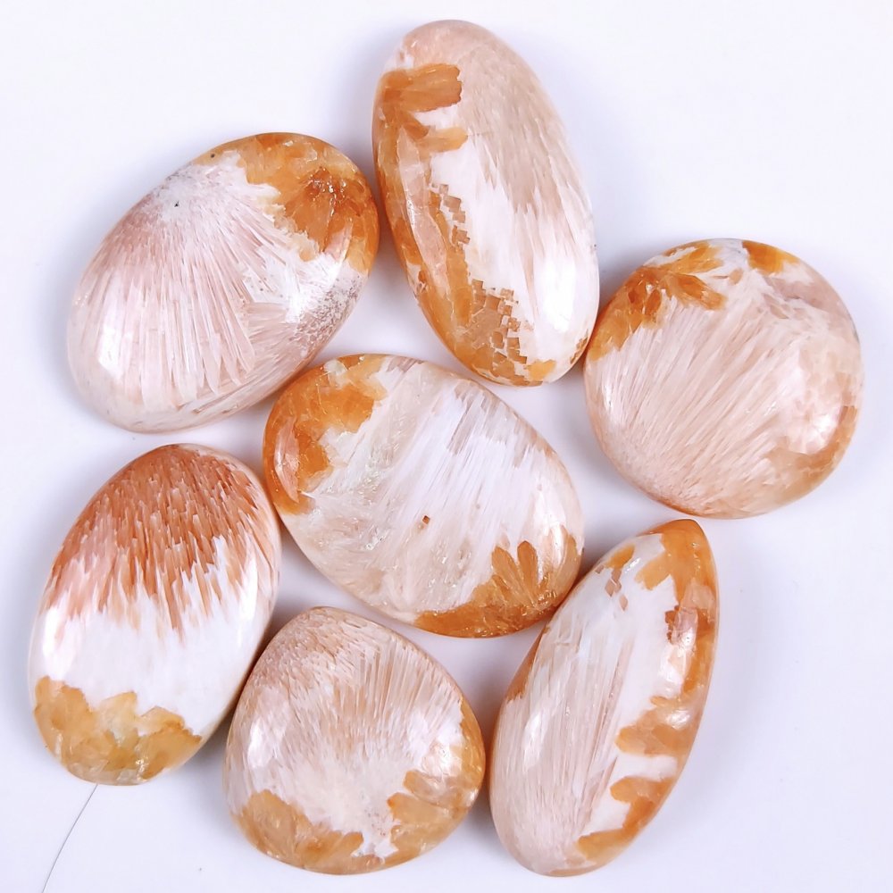 7Pcs 328Cts Natural Pink Scolecite Cabochon Lot Handmade Jewelry Mix Shape Loose Gemstone Beads Pendant Gift For Women 38x22 27x27mm #7850