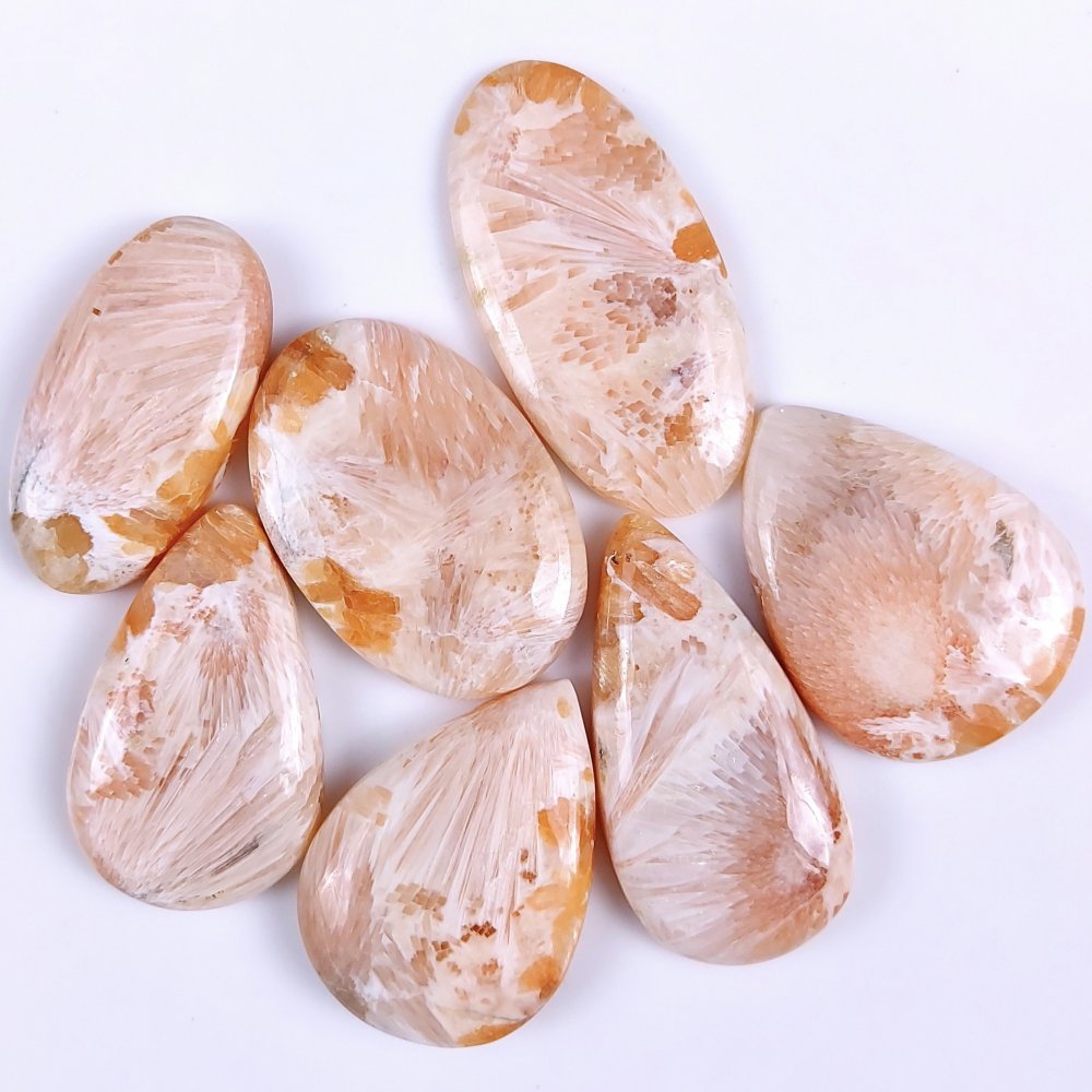 7Pcs 292Cts Natural Pink Scolecite Cabochon Lot Handmade Jewelry Mix Shape Loose Gemstone Beads Pendant Gift For Women 42x22 38x26mm #7851