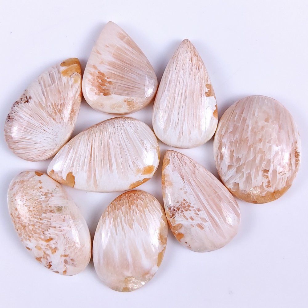 8Pcs 335Cts Natural Pink Scolecite Cabochon Lot Handmade Jewelry Mix Shape Loose Gemstone Beads Pendant Gift For Women 38x20 30x24mm #7853