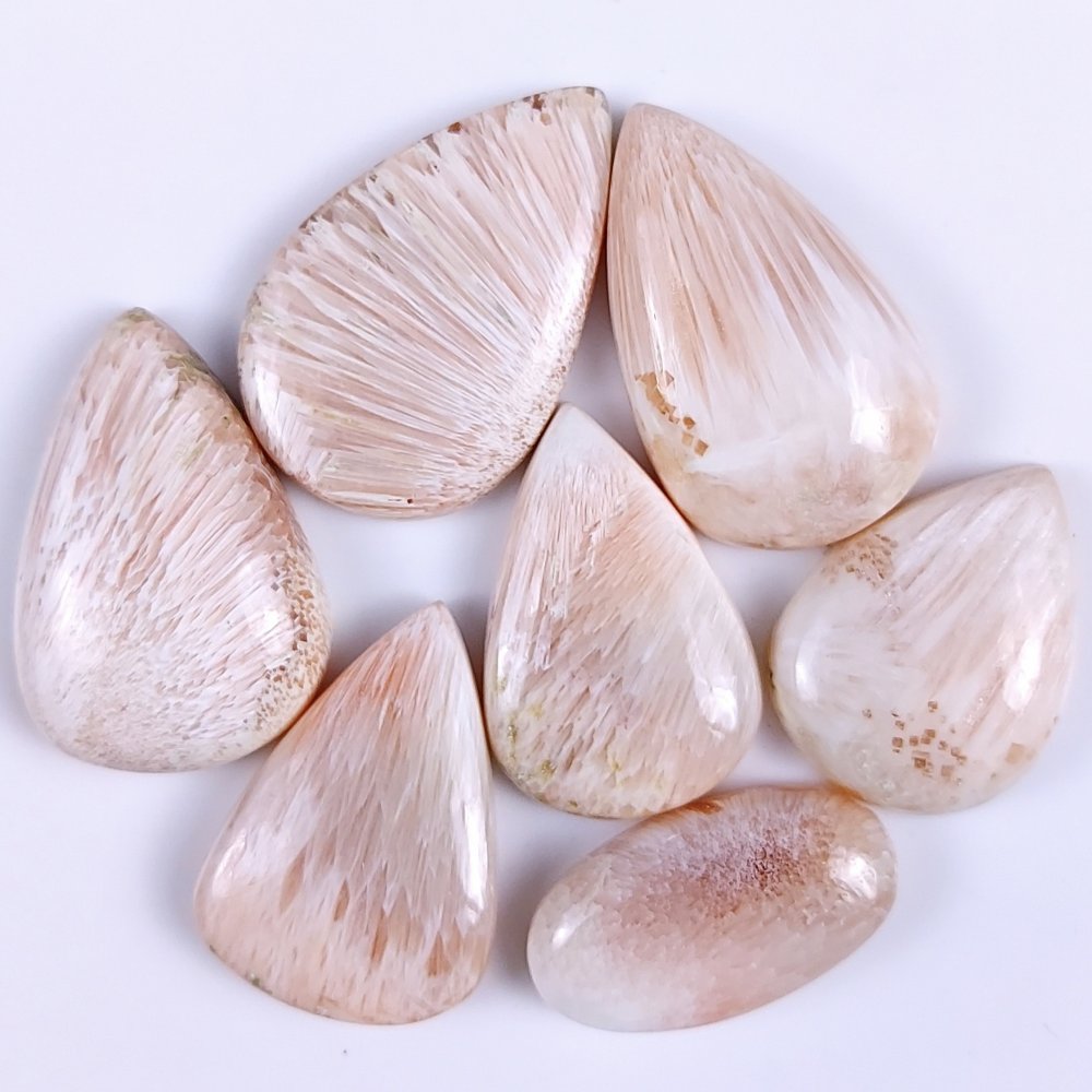 7Pcs 273Cts Natural Pink Scolecite Cabochon Lot Handmade Jewelry Mix Shape Loose Gemstone Beads Pendant Gift For Women 38x25 30x24mm #7854