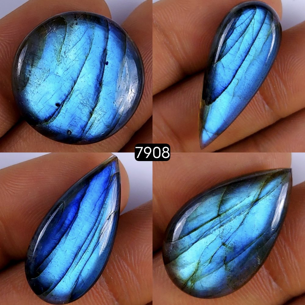 4Pcs 81Cts Labradorite Cabochon Multifire Healing Crystal For Jewelry Supplies, Labradorite Necklace Handmade Wire Wrapped Gemstone Pendant 33x14 27x14mm #R-7908