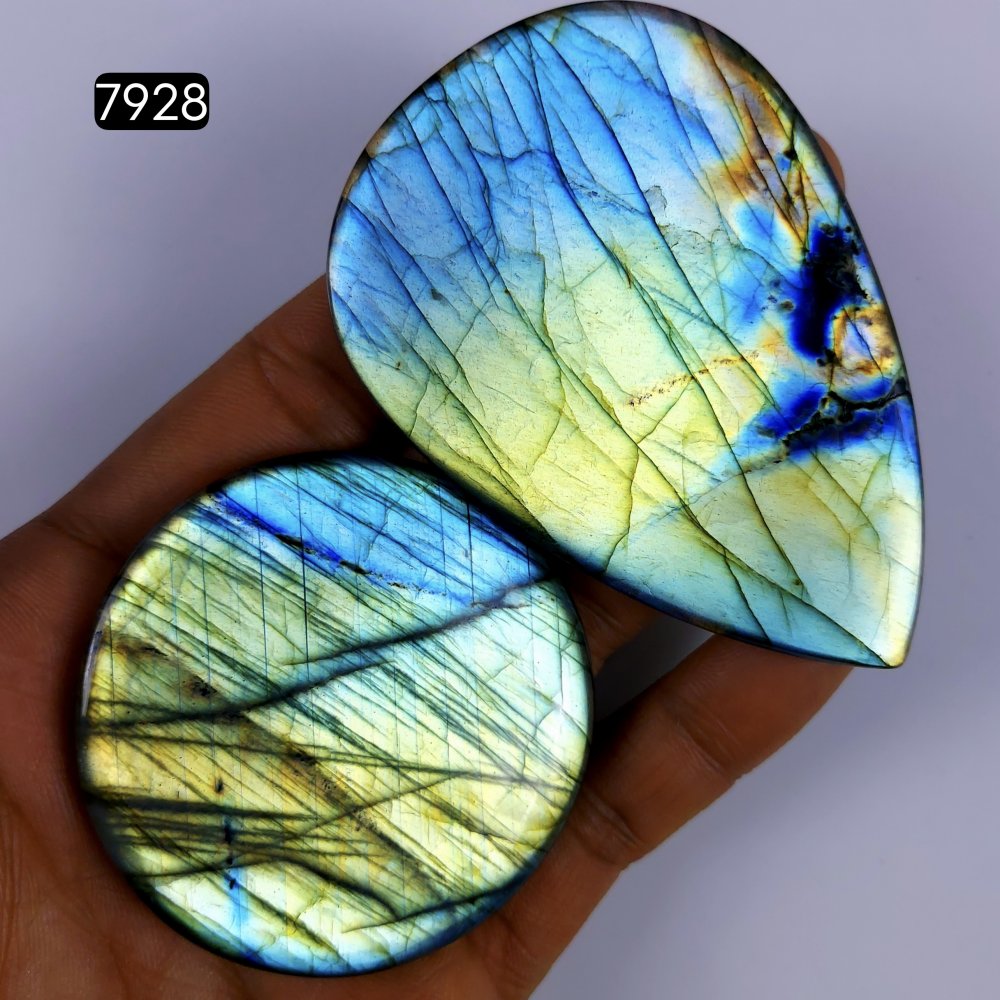 2Pcs 422Cts Labradorite Cabochon Multifire Healing Crystal For Jewelry Supplies, Labradorite Necklace Handmade Wire Wrapped Gemstone Pendant 81x56 58x58mm #7928