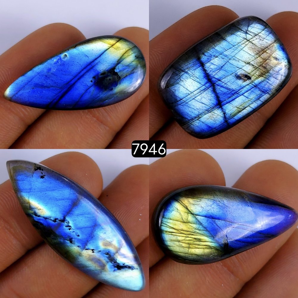4Pcs 112Cts Labradorite Cabochon Multifire Healing Crystal For Jewelry Supplies, Labradorite Necklace Handmade Wire Wrapped Gemstone Pendant 45x15 30x15mm #7946