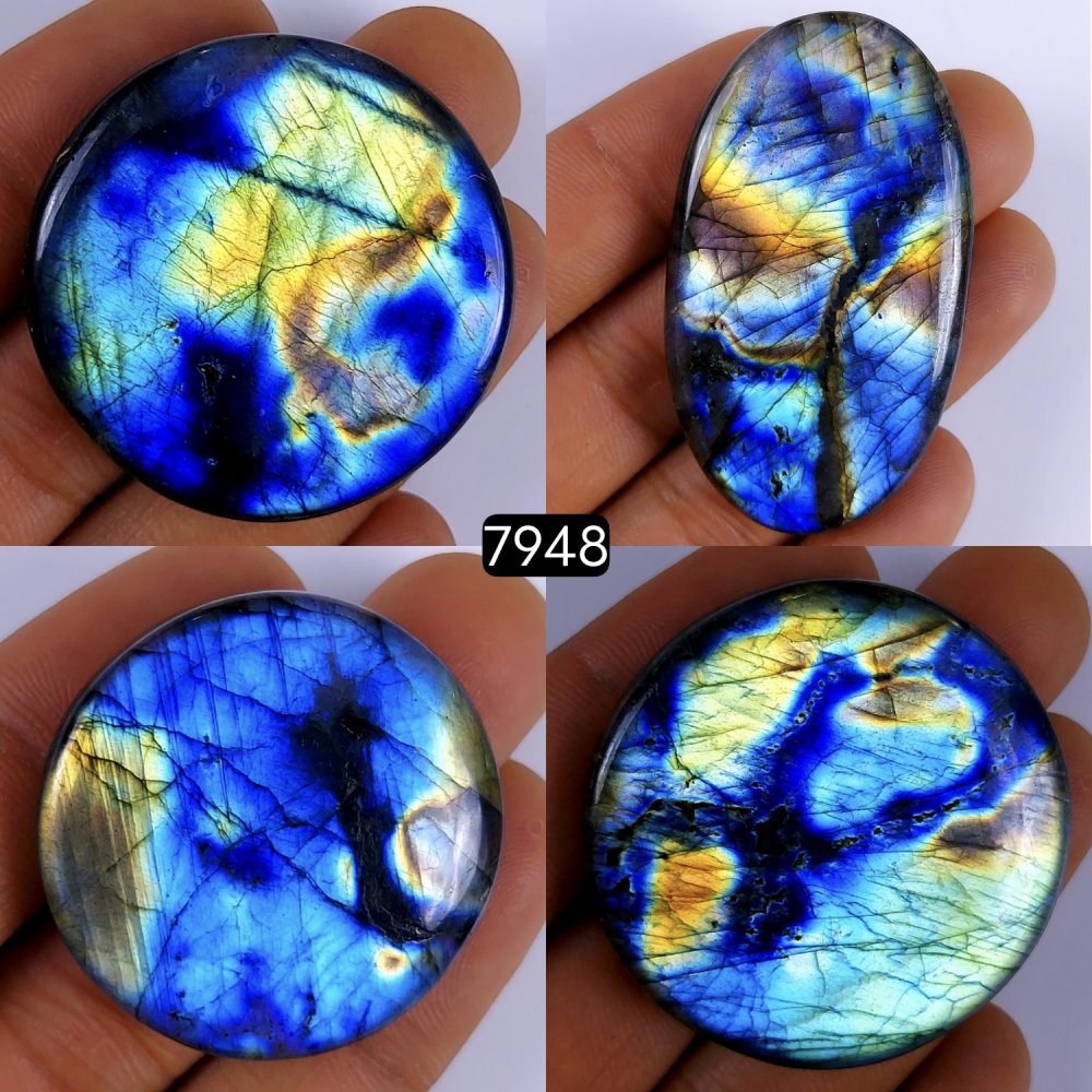 4Pcs 384Cts Labradorite Cabochon Multifire Healing Crystal For Jewelry Supplies, Labradorite Necklace Handmade Wire Wrapped Gemstone Pendant 55x32 35x35mm #7948